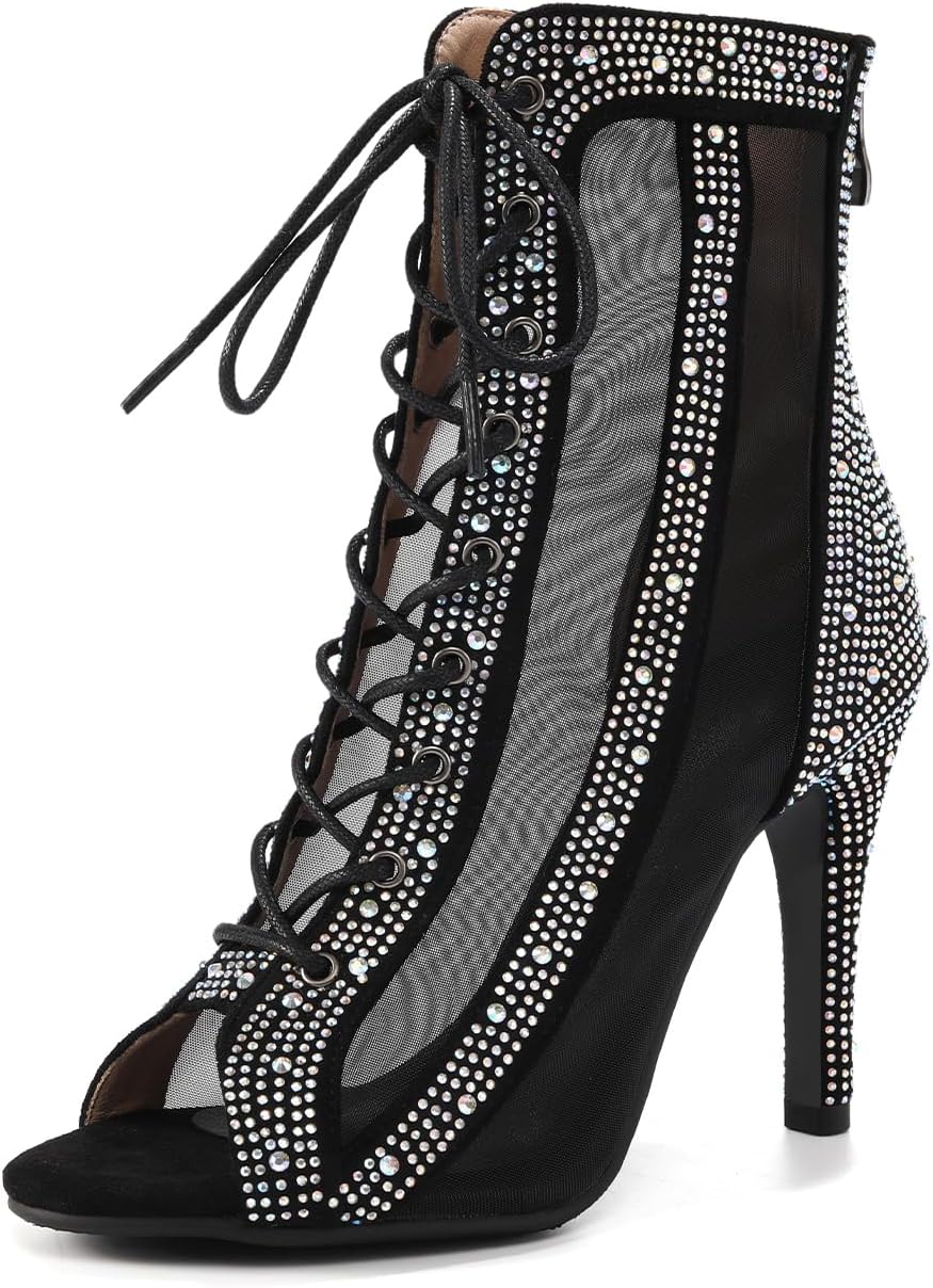 Womens Dance Boots - Peep Toe Mesh Comfort