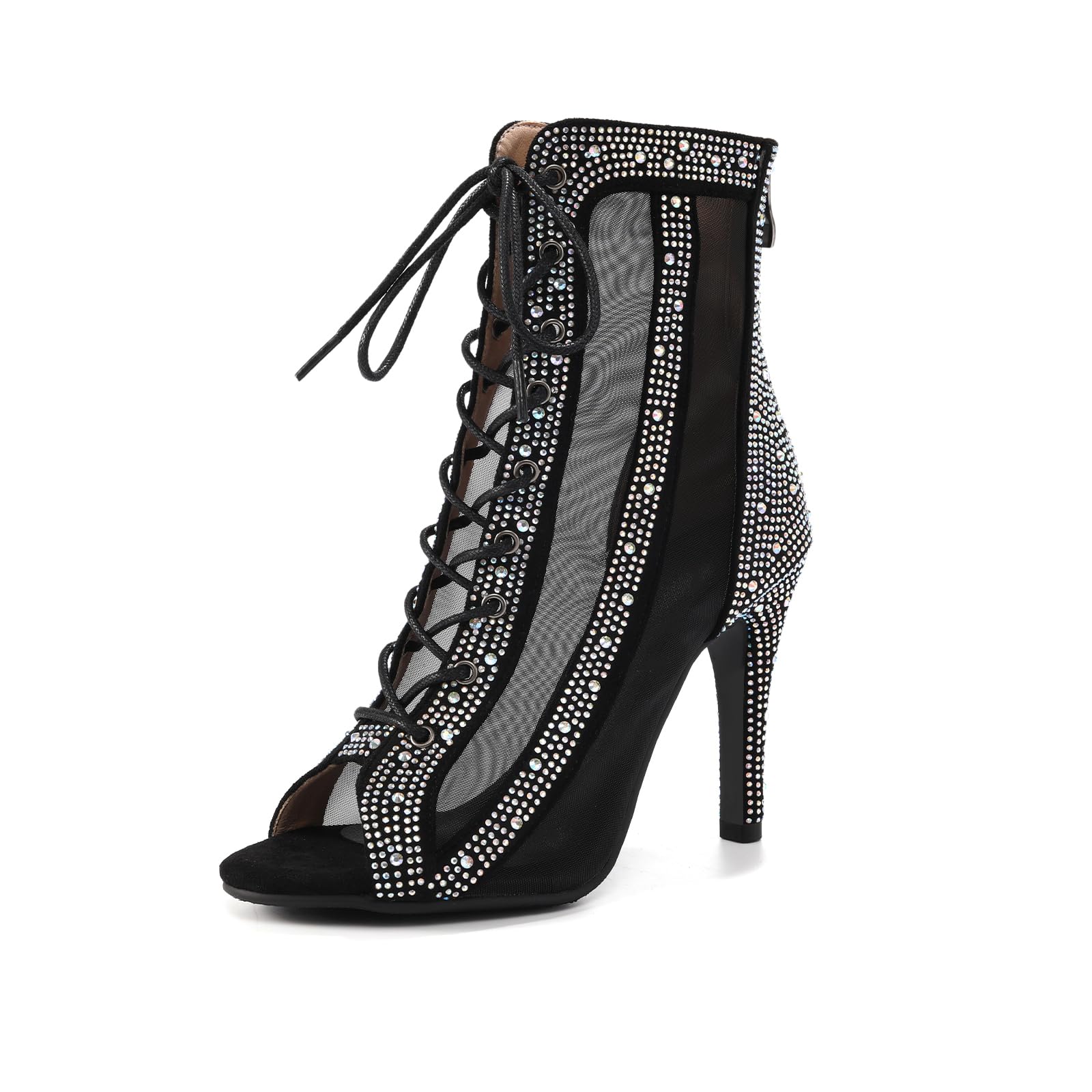 Stivali da Ballo Latino Donna Punta Aperta con Strass Salsa Tango | Scarpe da Ballo Latino Americano Scarpe per Ballo con i Tacchi Alti con Tacco 9.5