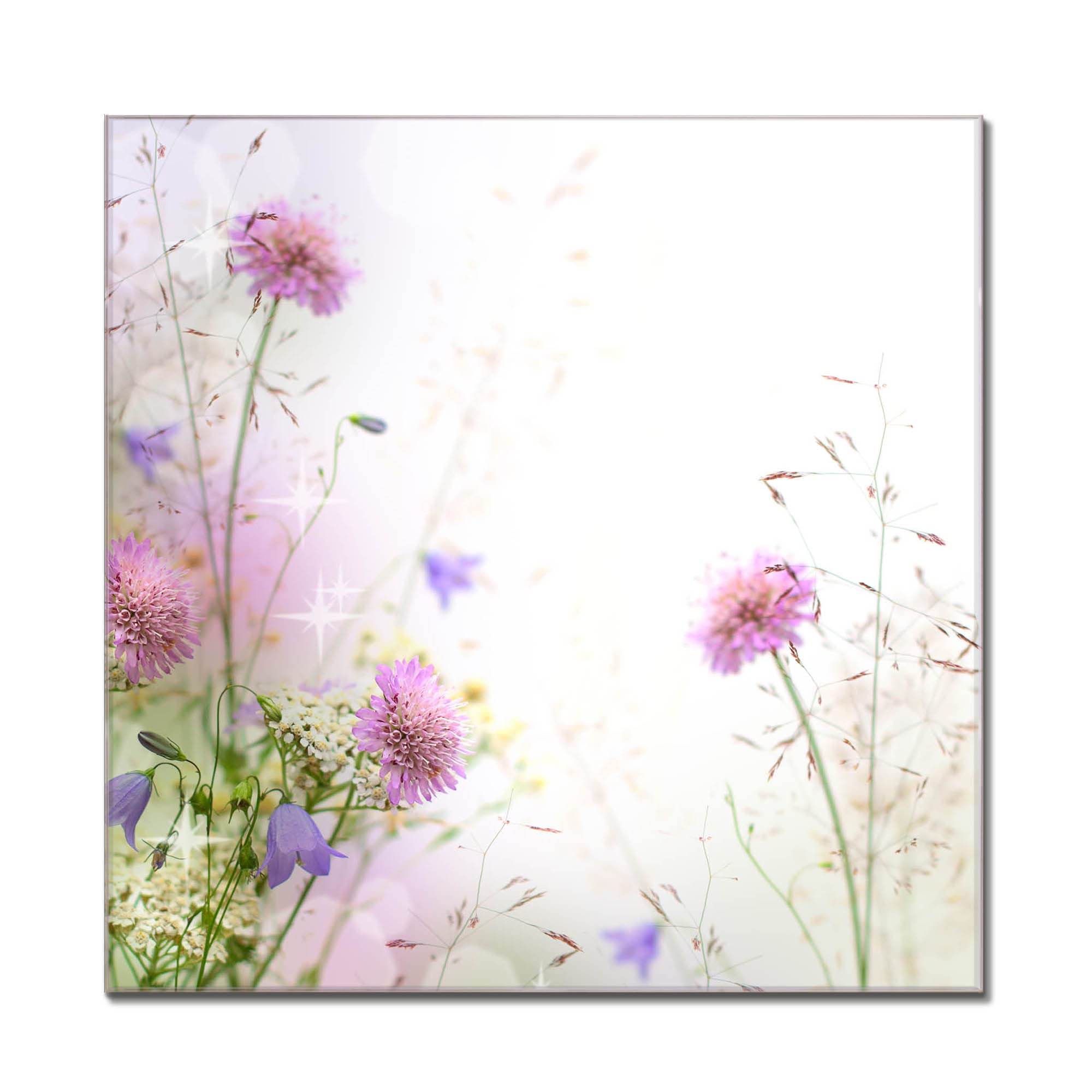 Banjado Glas Magnettafel 60x60 Cm - Magnetische Pinnwand Mit Motiv 'Glitzernde Wiese', Beschreibbar, Mit 4 Magneten