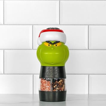 Uncanny Brands Dr. Suess The Grinch Salt and Pepper Grinder Dual Chamber Electric Mill with Adjustable Coarseness and LED Light Battery Powered