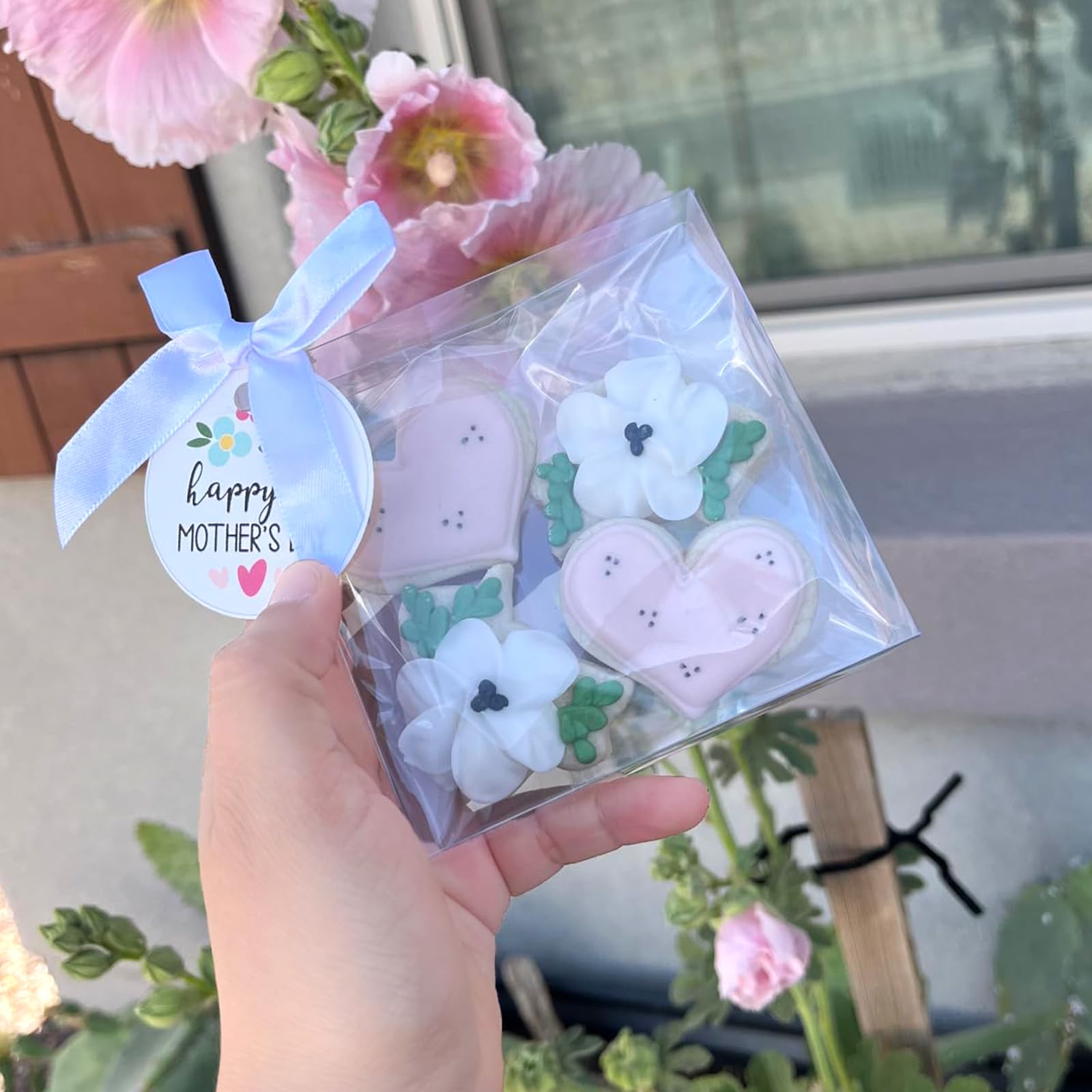 TEMLQPACK Confezione da 100 scatole singole trasparenti per biscotti, 10,2 x 10,2 x 3 cm, piccole scatole da forno, macaron, brownie, scatole per pasticceria, per Pasqua, mamma, papà, Natale,
