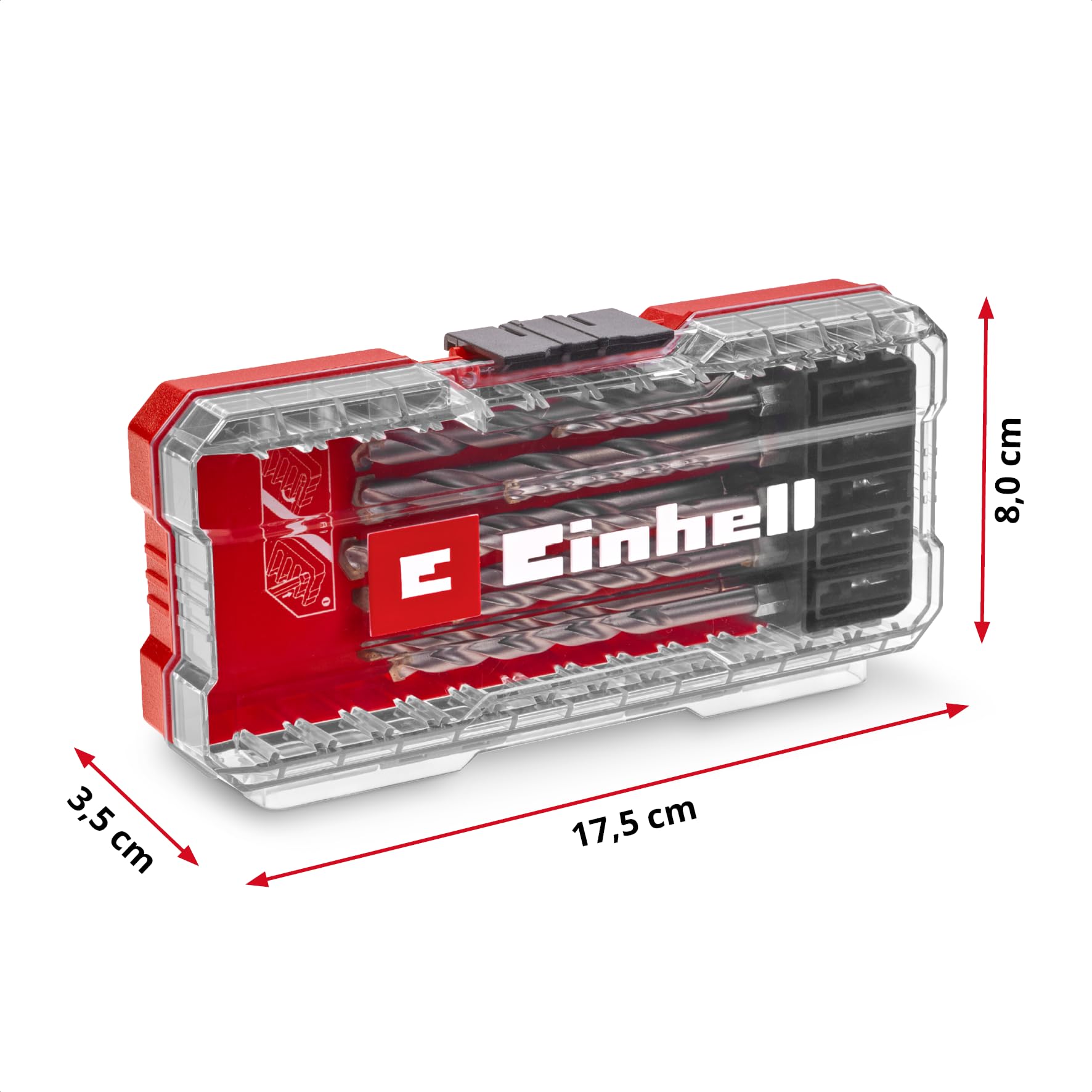Set di punte per muratura originale Einhell S-CASE da 10 pezzi (secondo DIN 10083-2 in acciaio per utensili, gambo E 6,3, punta in metallo duro, mandrino a rullini, inclusa scatola di custodia)