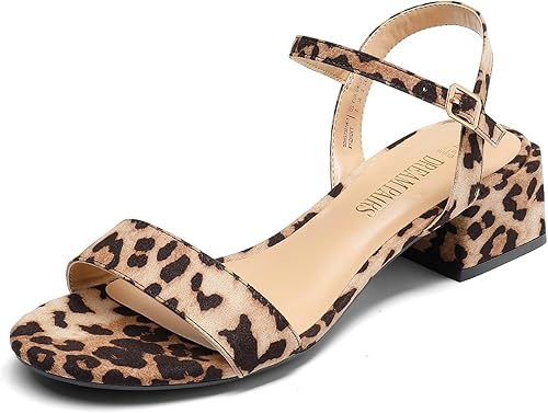 DREAM PAIRS Zapatos de tacón bajo para mujer con correa de tobillo y puntera abierta clásica, tacón grueso, sandalias de tacón grueso para fiestas,