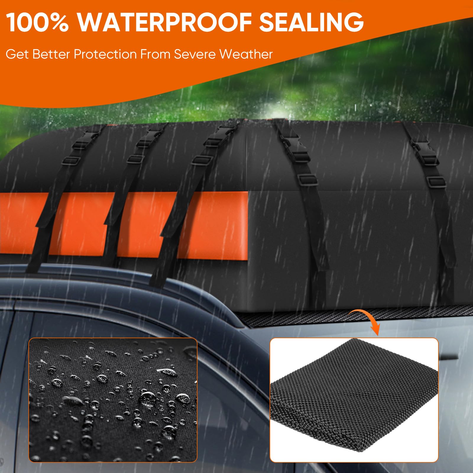 WdfCariP Car Rooftop Waterproof Bag,20 Cubic Feet Large Capacity Waterproof Car Rooftop Cargo Carrier Roof Bag for All Vehicle with/Without Racks-Anti-Slip Mat,10 Straps,6 Door Hooks,Luggage Lock