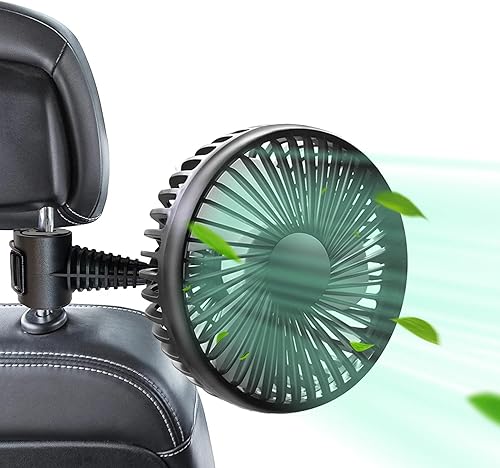 Qidoe Ventilador de automóvil, ajuste de 3 velocidades, ventiladores eléctricos de refrigeración automática para asiento trasero, ventilador