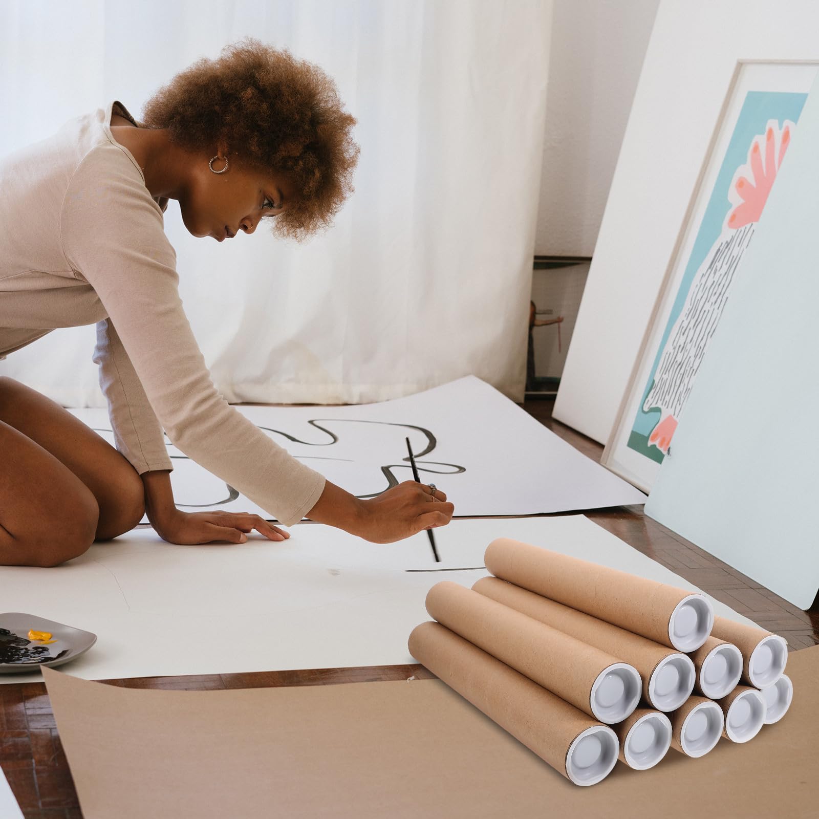 10 Pièces Lot de Tubes D'expédition en Papier Kraft avec Bouchons Tubes de Stockage Rigides pour Affiches Œuvres D'art et Documents pour Transport Sécurisé