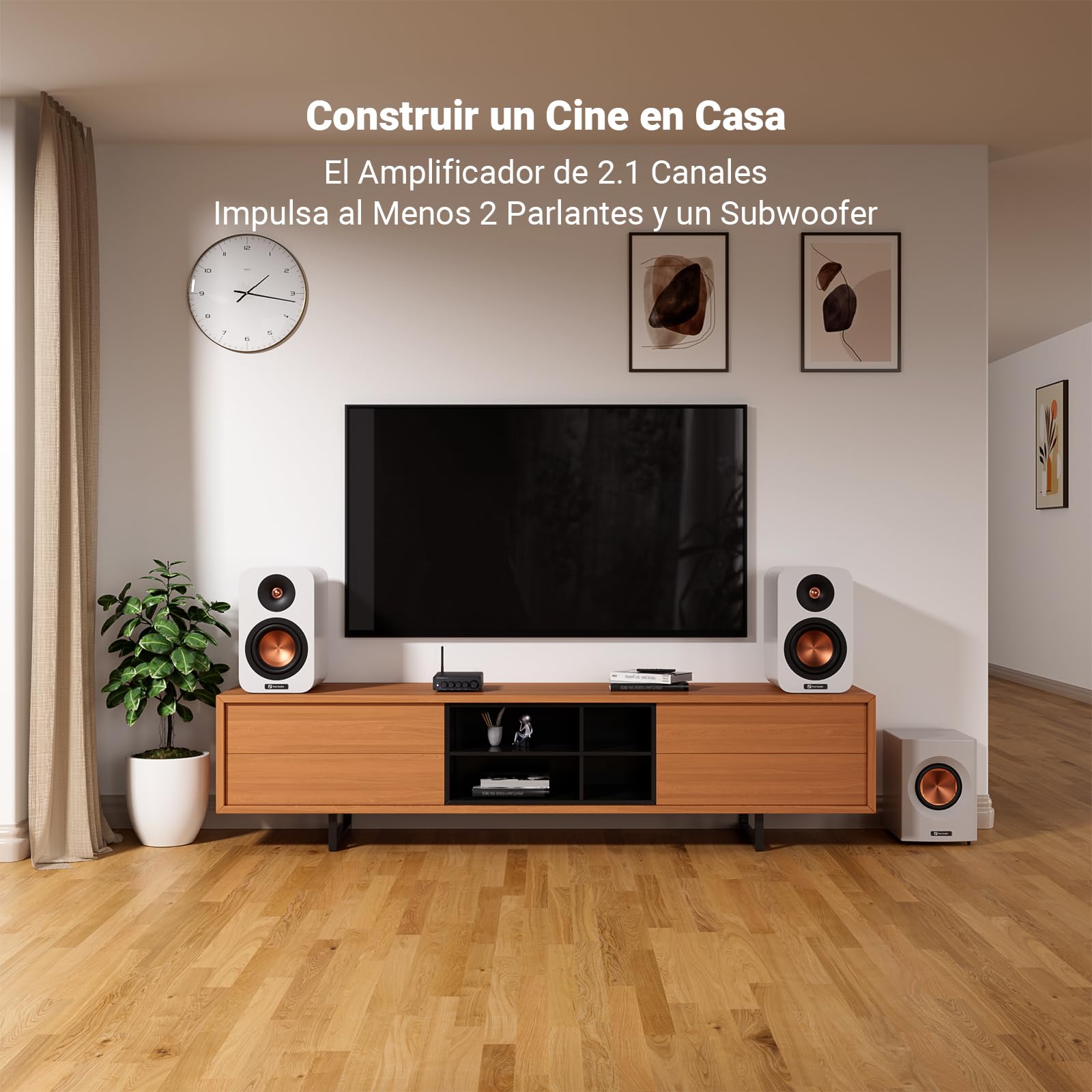 Fosi Audio BT30D Pro Mini Amplificador Bluetooth HiFi, Amp de Subwoofer de 2.1 Canales, con Chips TPA3255 de 165Wx2 + 350W y Controles de Graves y Agudos, para Altavoces de Escritorio Domésticos