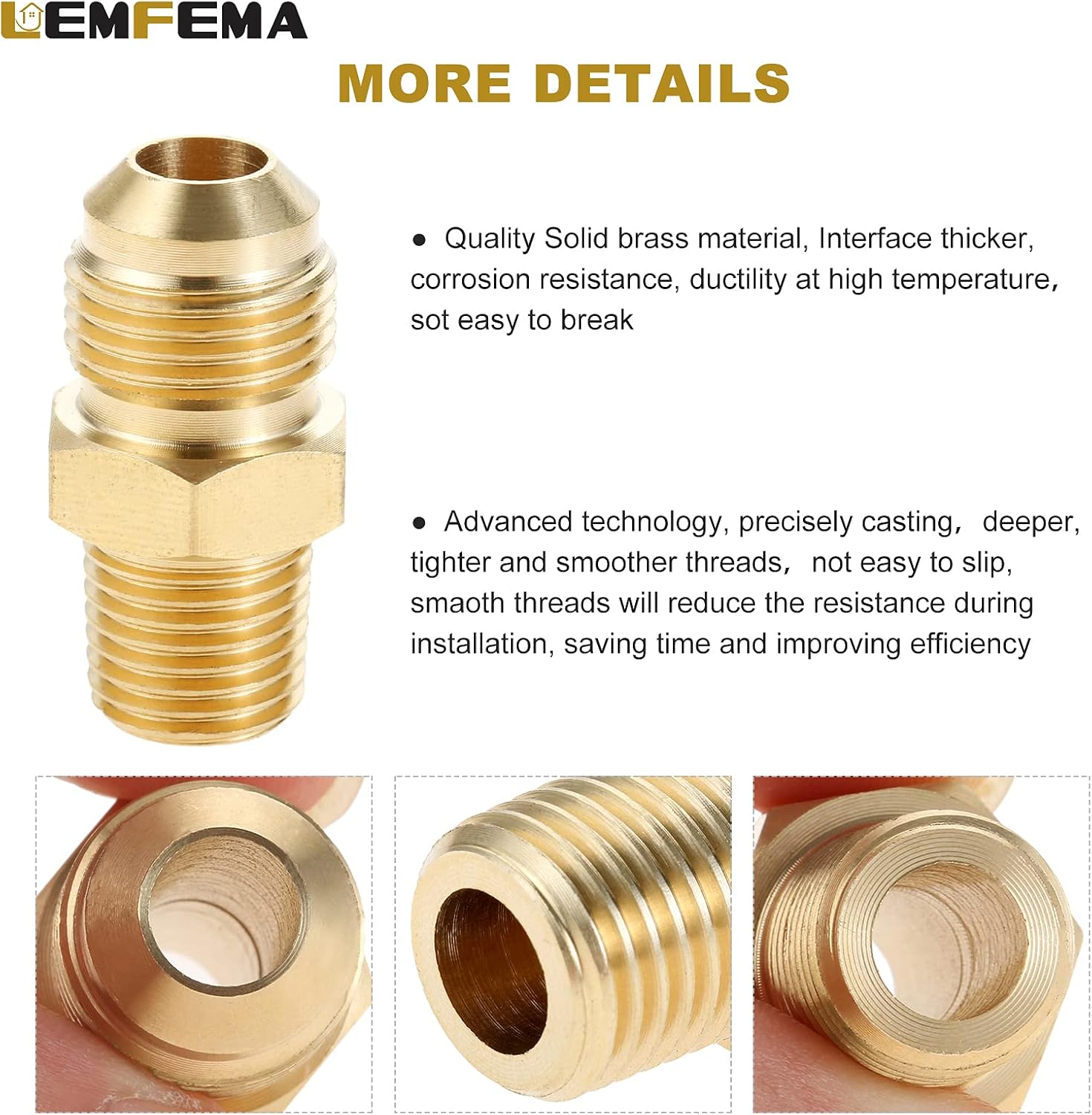 2 Pcs 3/8" Male Flare x 1/4" Male NPT Thread Brass Tube Coupling Fittings, Brass Propane Fittings Pipe Flare Connector, Propane Adapter for BBQ, Fuel, Gas, Heater, Fireplace, RV