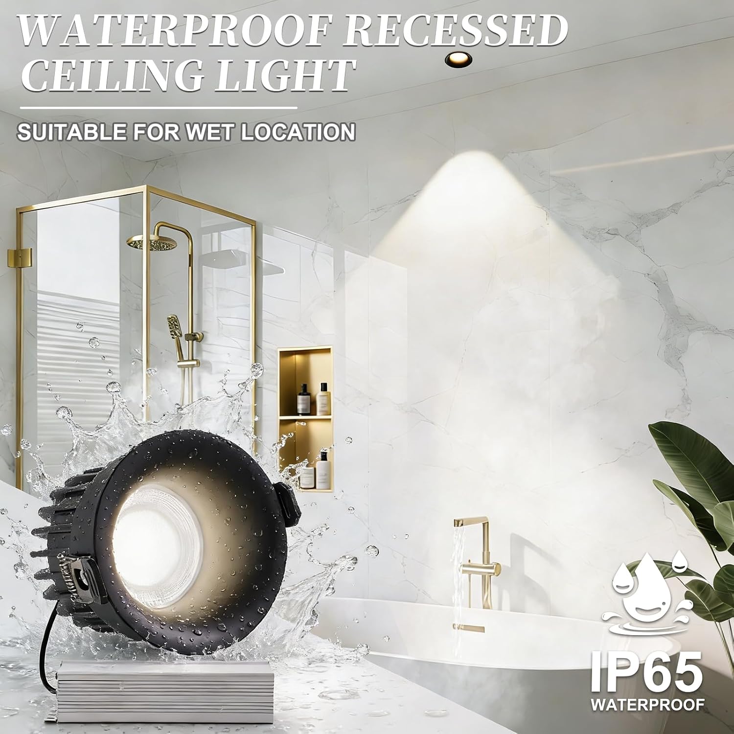 3 Inch Recessed Led Lights, IP65 Waterproof Recessed Lights, Trimless Soffit Canless Light, 3000-6000K Selectable, 10W 1200LM Black Round Recessed Lighting for Living Room,Kitchen,Bathroom (2 PCS)