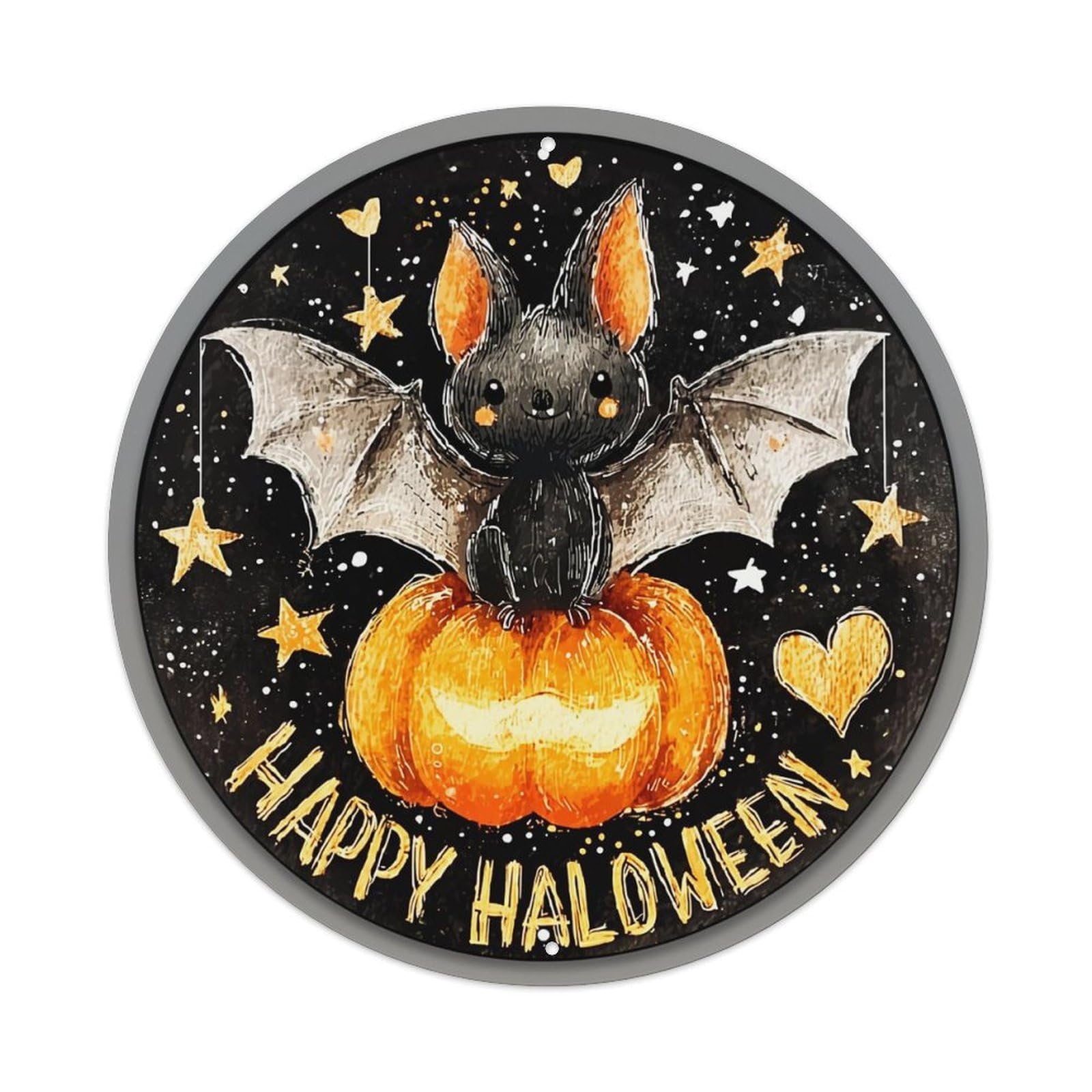 Cute Bat On Pumpkin Halloween Tin Sign Metal Poster Vintage Metal Signs for Home Man Cave Bar Cafe Kitchen laundry room Wall Decorations 8x8 inches
