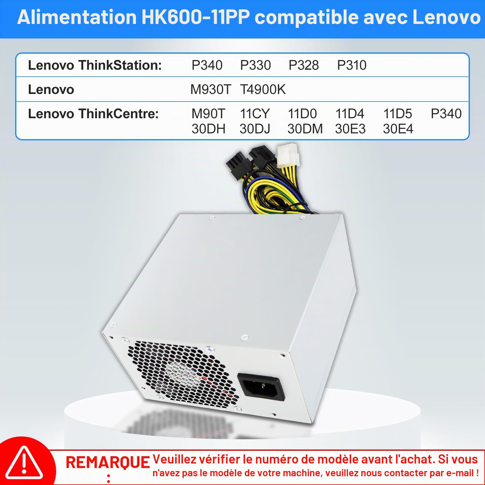 Alimentation 500 W HK600 améliorée -11PP Compatible avec Lenovo P330 P340 P350 P328 P310 M930T T4900K PCK010 FSK010 5P50V03181 5P50V03218 SP50H29598 FSP600-60AGPAA Alimentation à découpage