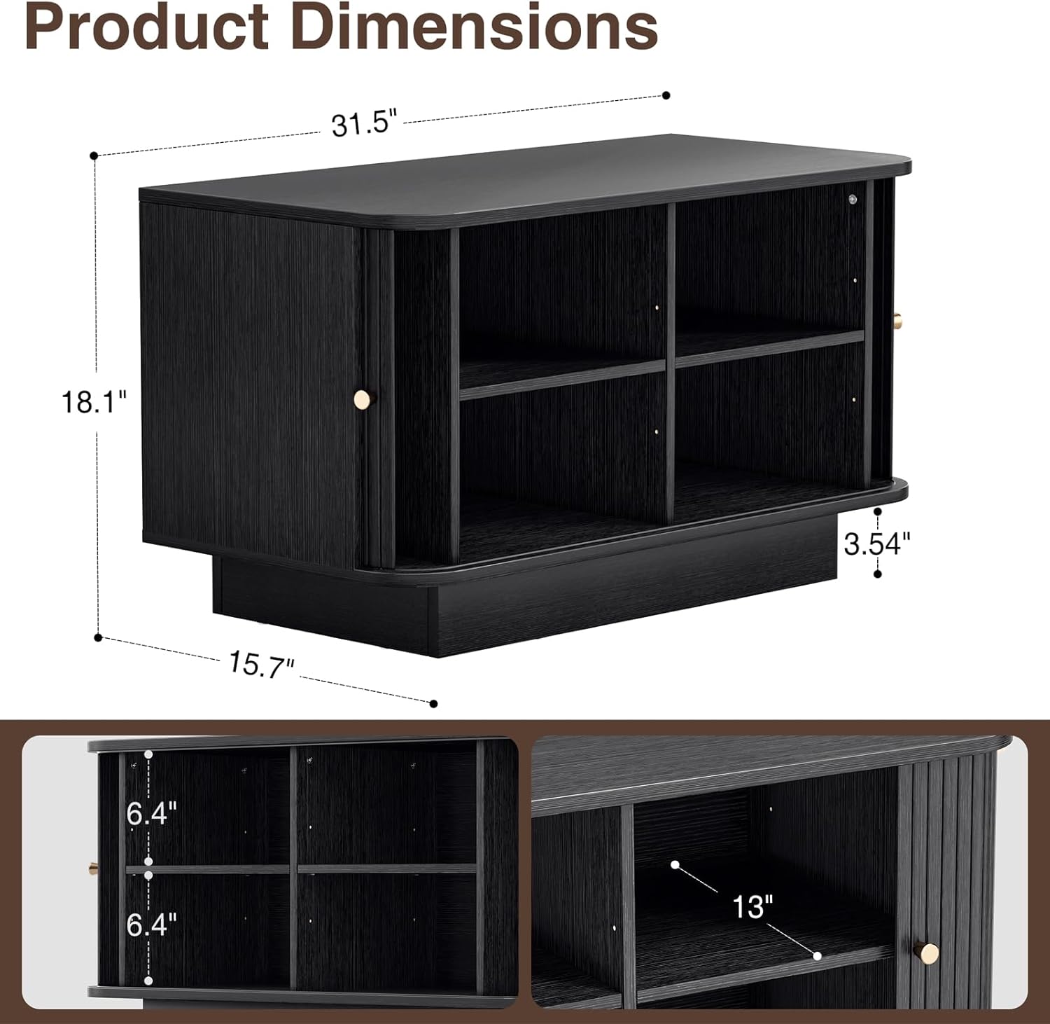 Fluted Shoe Storage Bench, 31" W Small Entryway Bench with Sliding Door, Mud Room Benches with Seat, Upholstered Wooden Rack Organization for Living Room, Apartment, Dorm, Black