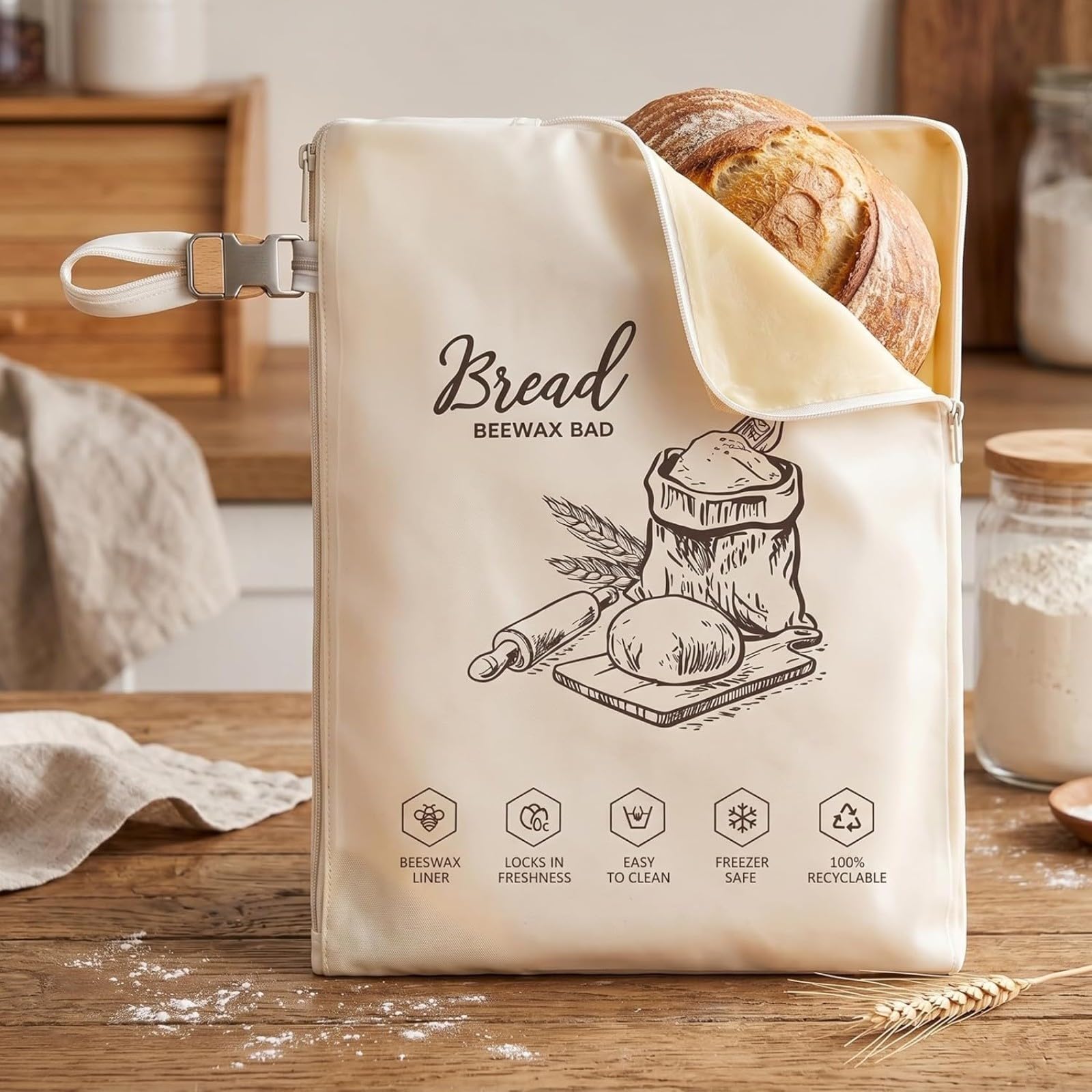 Wiederverwendbare Bienenwachs-Baumwoll-Brotbeutel für hausgemachtes Brot, hält frisch (10 Stück)