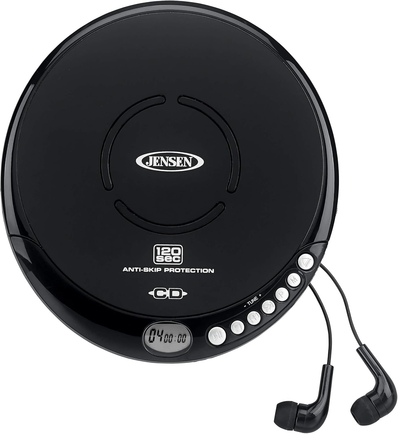 Jensen Portable CD-120 Portable Personal CD Player Compact 120 SEC Anti-Skip CD Player – Lightweight & Shockproof Music Disc Player & FM Radio Pro Sport-Earbuds for Kids & Adults (Black)