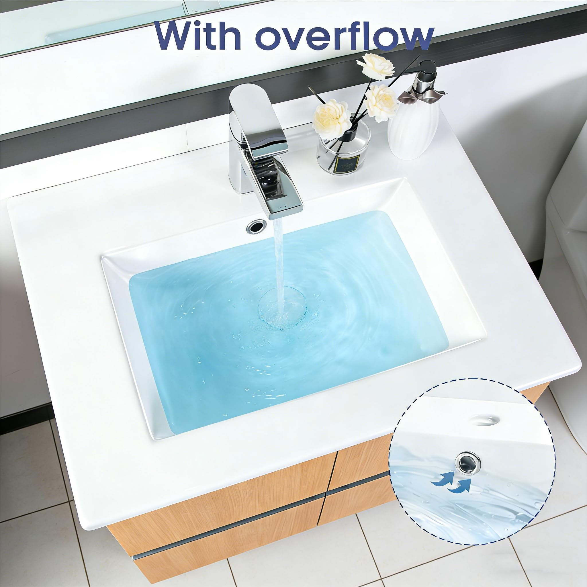 NUESTRA VIDA Vasque À Encastrer Lavabo Céramique Encastré, Lavabo de Salle de Bain, Rectangulaire, Blanc Brillant, 61 x 46 x 16 cm