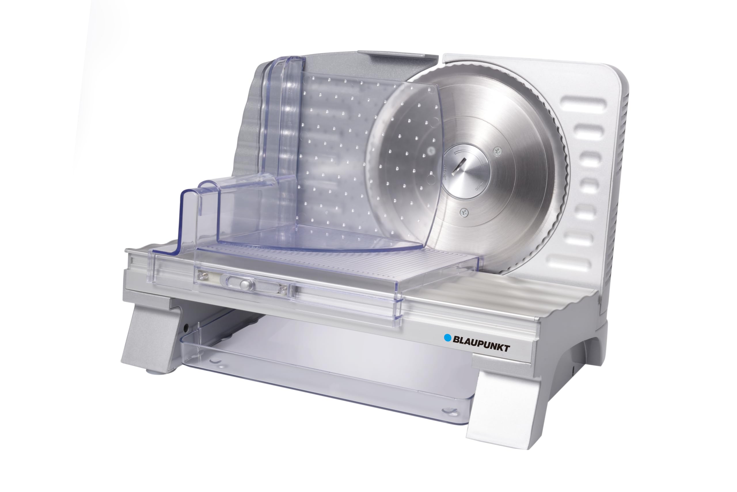BLAUPUNKT – Allesschneider Elektrisch - Brotschneidemaschine – Aufschnittmaschine – Präzises Schneiden von Brot, Käse und Wurst, 17cm Edelstahlmesser, 0–20mm Schnittstärke, Aluminium-Basis – FMS501