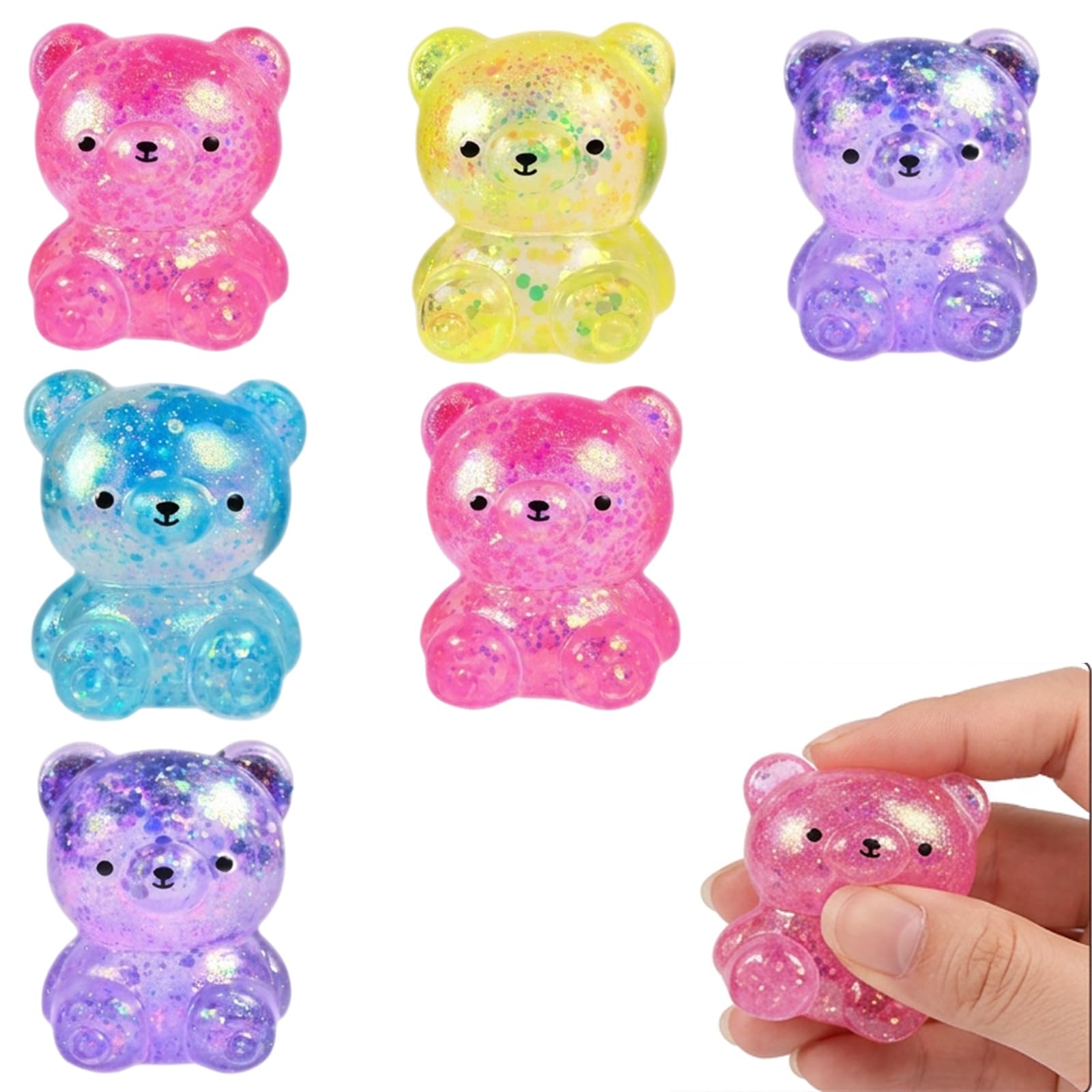 6 PCS Bear Squishy,Gummy Bear Squishy,Squishy Fidget Toys,Mini Candy Coloured Handheld Sensory,Stress Toys Relaxation And Stress Relief For Anxiety Relief(Random Color)