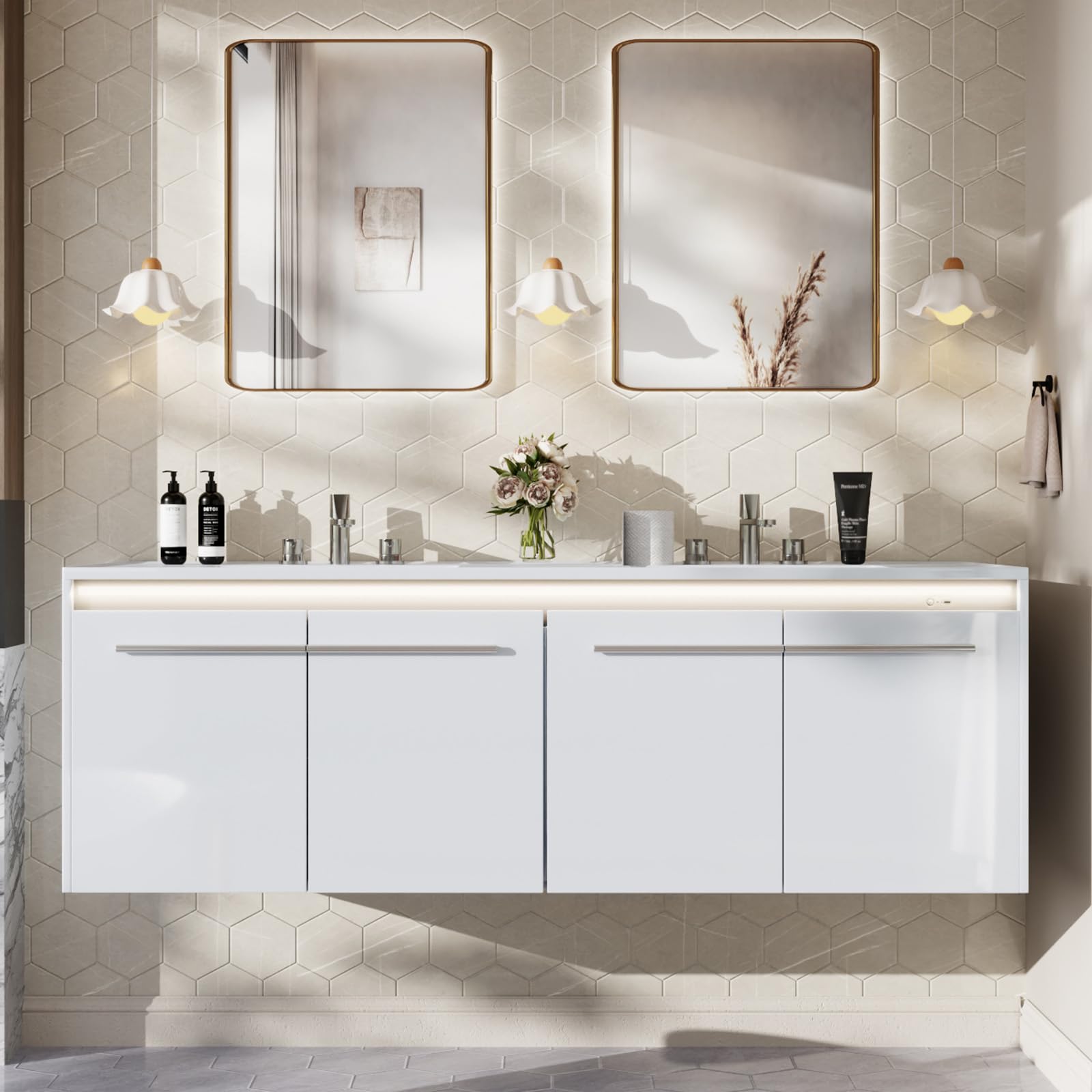 AMERLIFE white floating vanity with LED light underneath