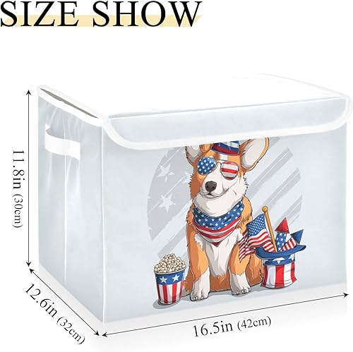 Miniatura 3 de susiyo Welsh Corgi - Cubos de almacenamiento plegables con tapa para el hogar del Día de los Caídos del 4 de julio, organizadores para el hogar,