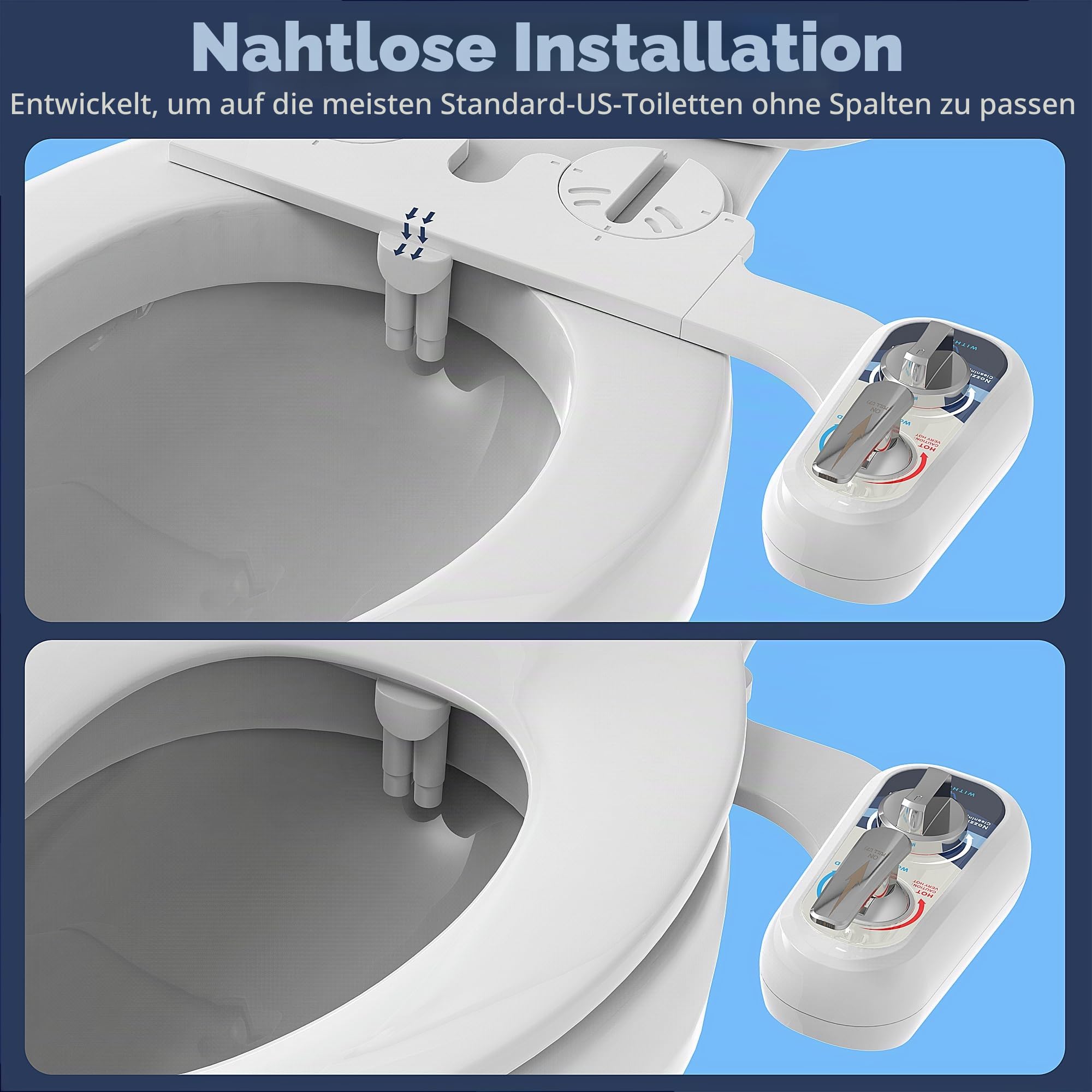 Bidet Aufsatz für Toilette Links, Cold/Heiß Water Bidet Dusch-WC, selbstreinigend, zwei Düsen (Front- und Rückseite), linksseitig, nicht elektrischer Warmwasser