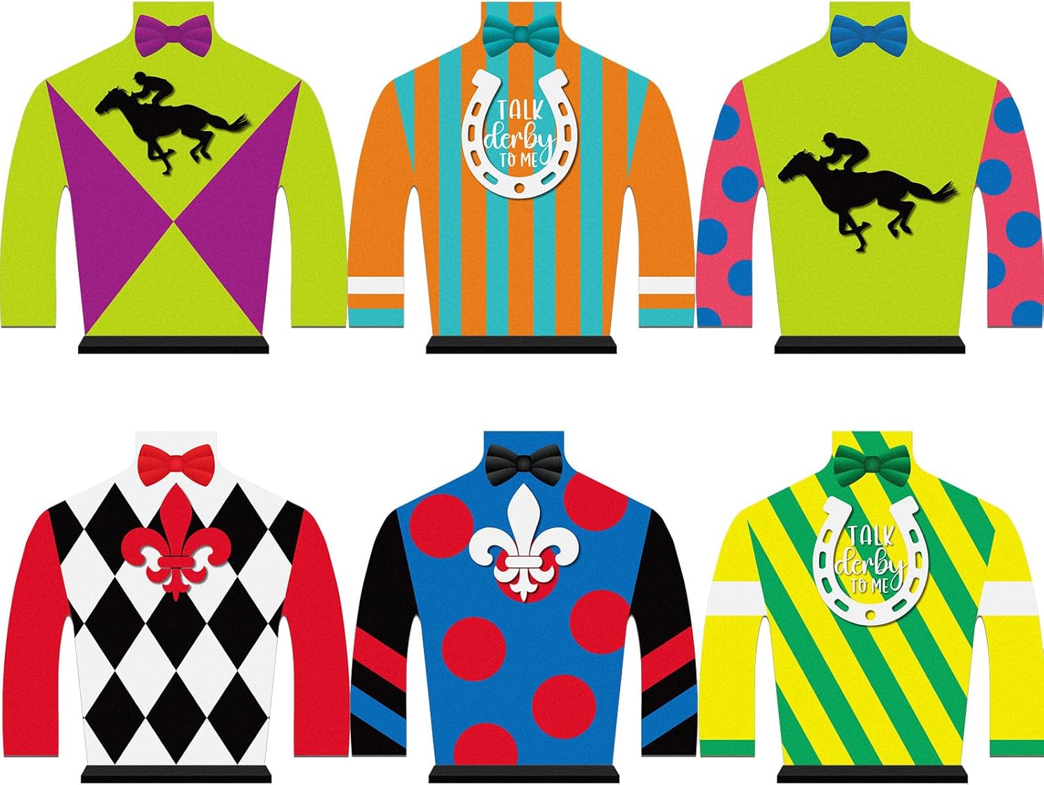 Skylety 6 Pcs Horsing Racing Derby Decorations Derby Day Table Centerpieces Jockey Silks Wooden Signs Race Horse Table Decorations Horserace Tiered Tray Decor for Equestrian Birthday Party Supplies