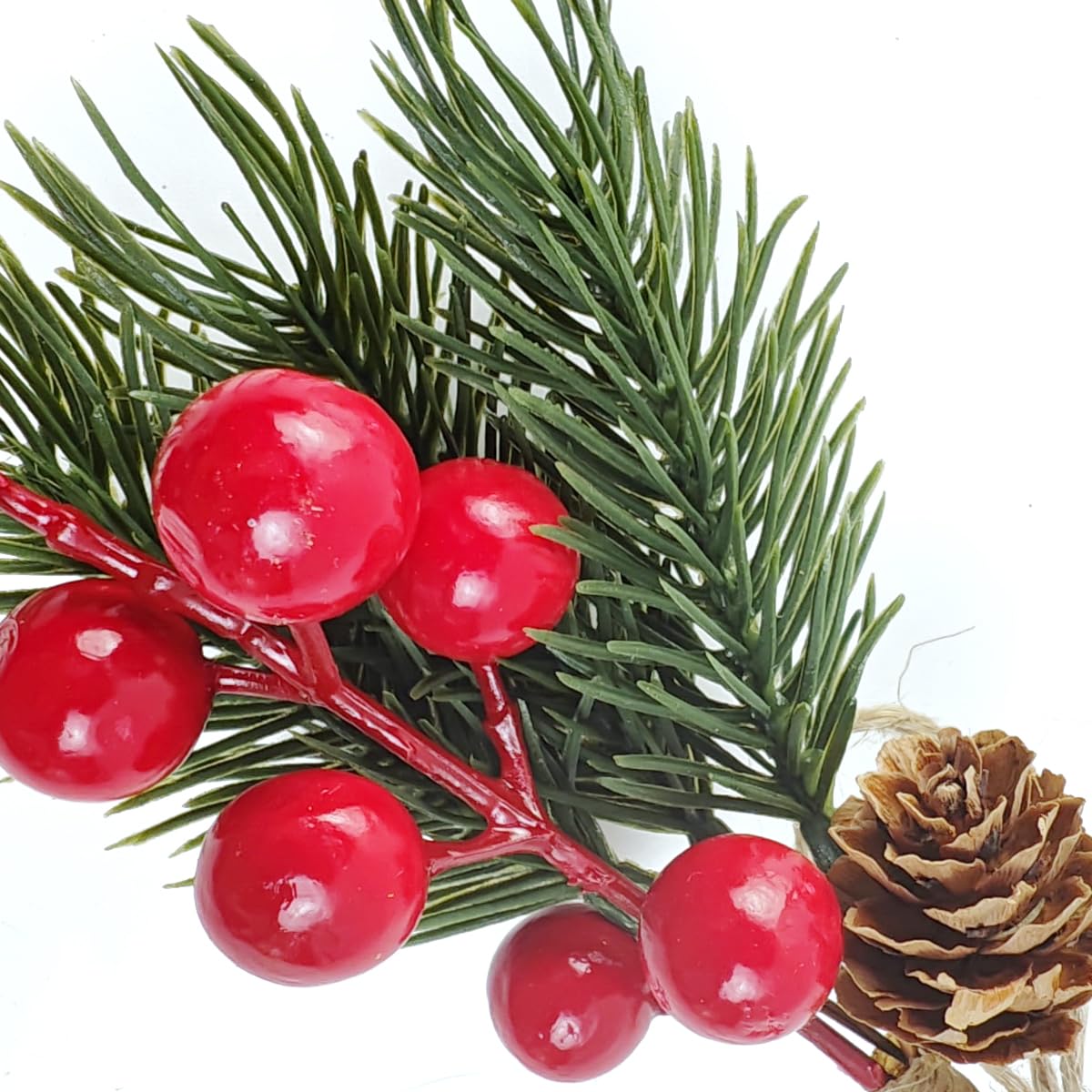 TIHOOD 20,3 cm große Tannenzapfen, rote Beeren, Stiele, Basteln, Zweig, Weihnachtskranz, Stechpalme, künstliche immergrüne Zweige, winzige Tannenzapfen, Dekoration, Blumenplektren für