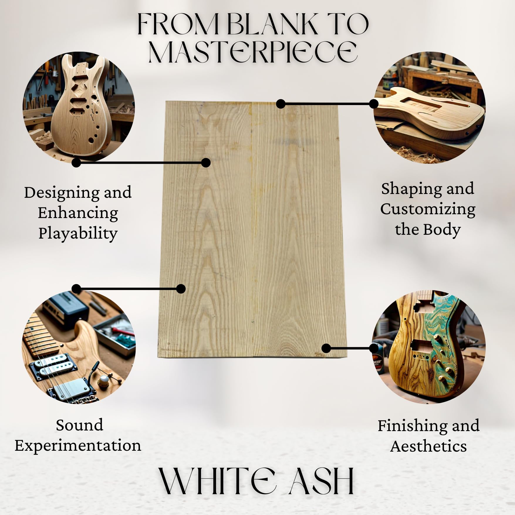 White Ash Bass Guitar Body Blank - 21x14x2 Inch, 3-Piece Glued Tonewood For Luthier Building