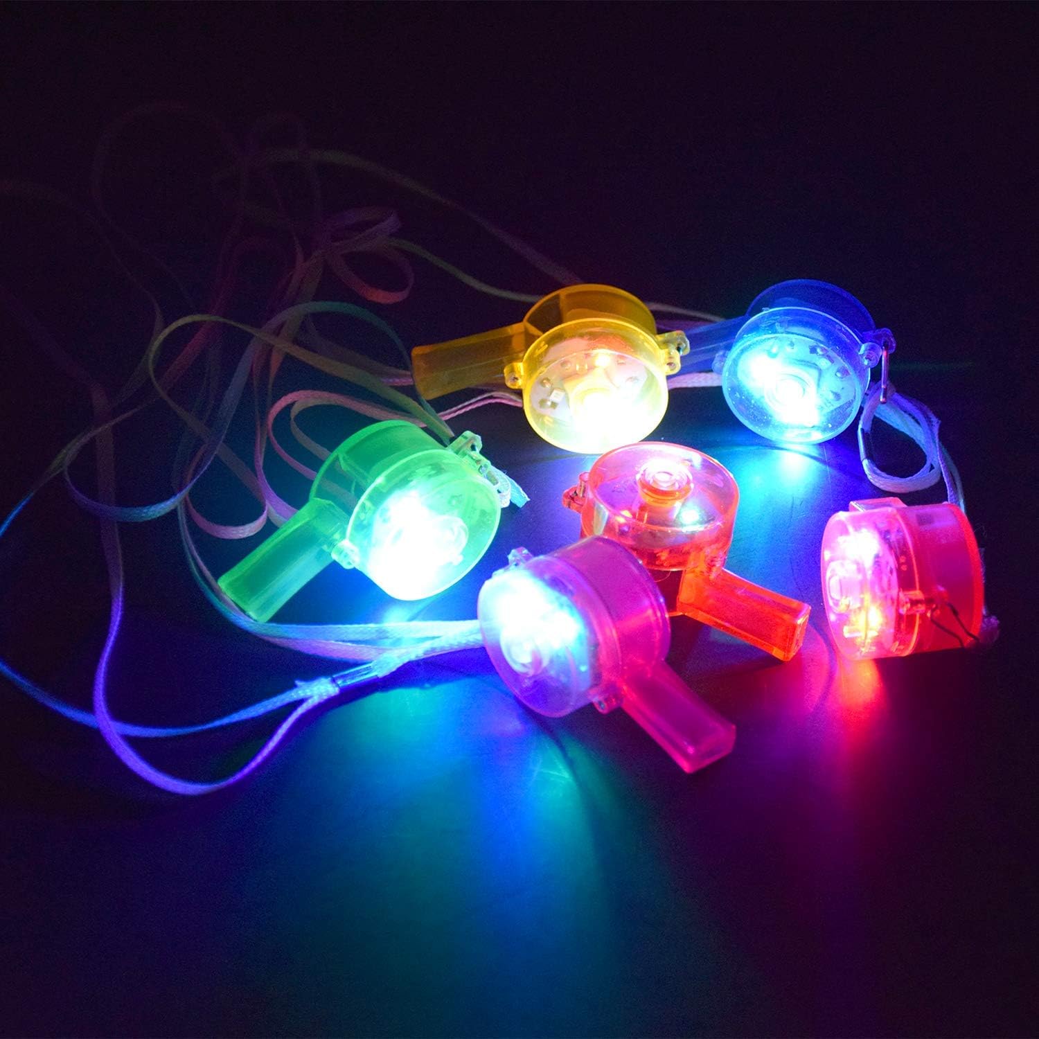 M.best 12 Pack LED Light Up Glow Whistles with Lanyard Necklace Glow in The Dark Fun Party Favors for Kids and Adults