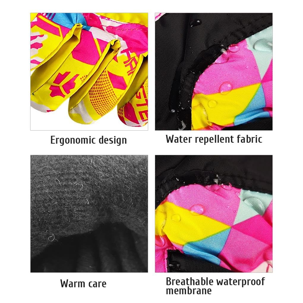 Lot de 5 gants de ski imperméables pour enfants, garçons et filles, gants thermiques épais pour cyclisme, camping, gants thermiques épais, couverture chauffante pour les mains, jaune