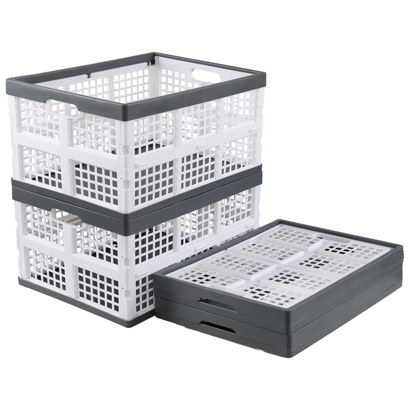 Nihenok 3-Pack 32 L Plastic Collapsible Storage Crates, Stackable Foldable Storage Crate Boxes