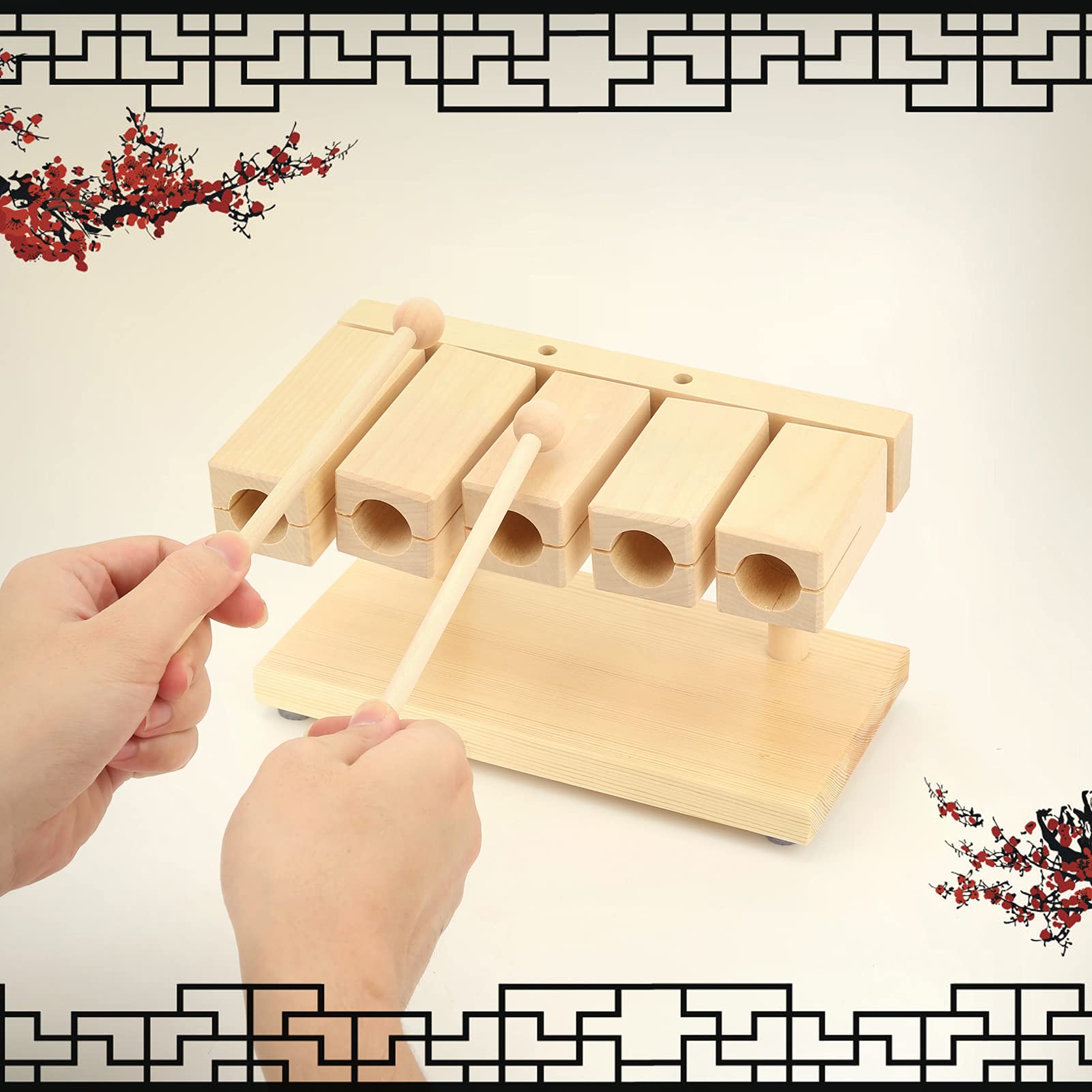 Music Percussion Block, Wood Rhythm Blocks Clear Texture Manual Strike with Mallets for Opera Ensemble for Temples
