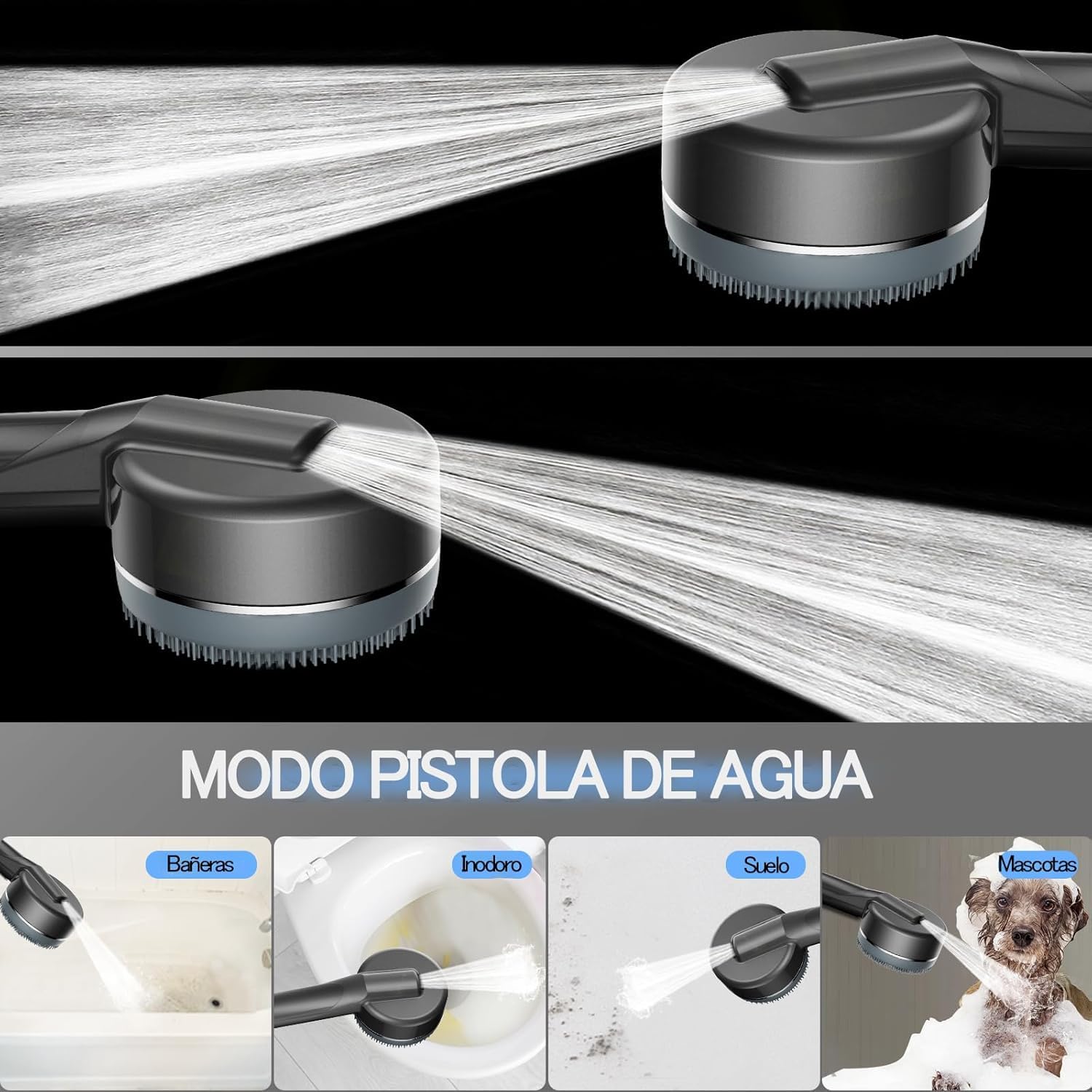 Alcachofa de Ducha con Filtro de15 Pasos,cabezal ducha Antical con Manguera de 1.5M,Filtro Ducha 3 Modos de Rociado filtro botón de OFF/ON,Ideal para Aguas Duras Limpieza del Baño Gris