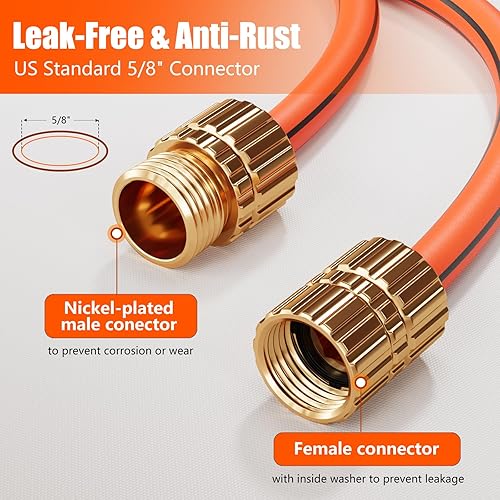 Miniatura 7 de Manguera de jardín flexible de 50 pies, manguera de agua ligera de 58 pulgadas con accesorios niquelados, sin torceduras, a prueba de fugas,
