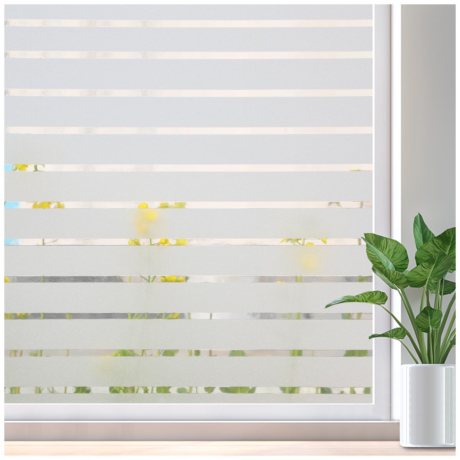 Viseeko Window Privacy Film:Stripe Frosted Glass Window Film Non-Adhesive Privacy Window Film Window Blinds Window Vinyl for Door Window Cover Privacy Static Cling Home Office Bathroom 17.5x78.7in