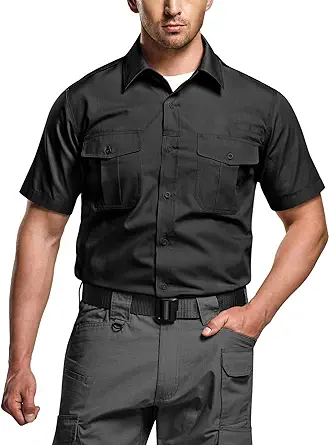 Men's short sleeve work shirt, ripstop tactical outdoor shirt, UPF 50+ breathable