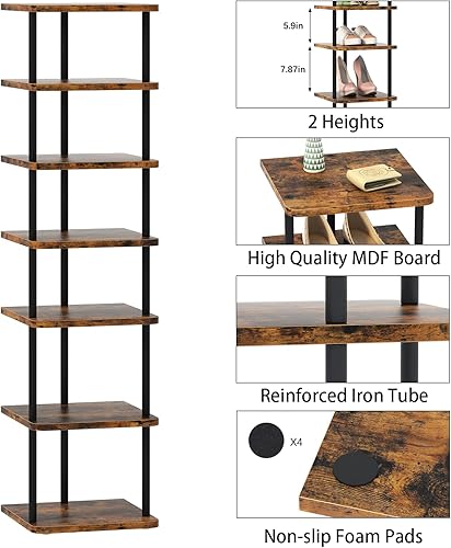 Miniatura 3 de Garden 4 you Zapatero organizador de 7 niveles, soporte de almacenamiento vertical moderno, torre de zapatos de esquina independiente, estante