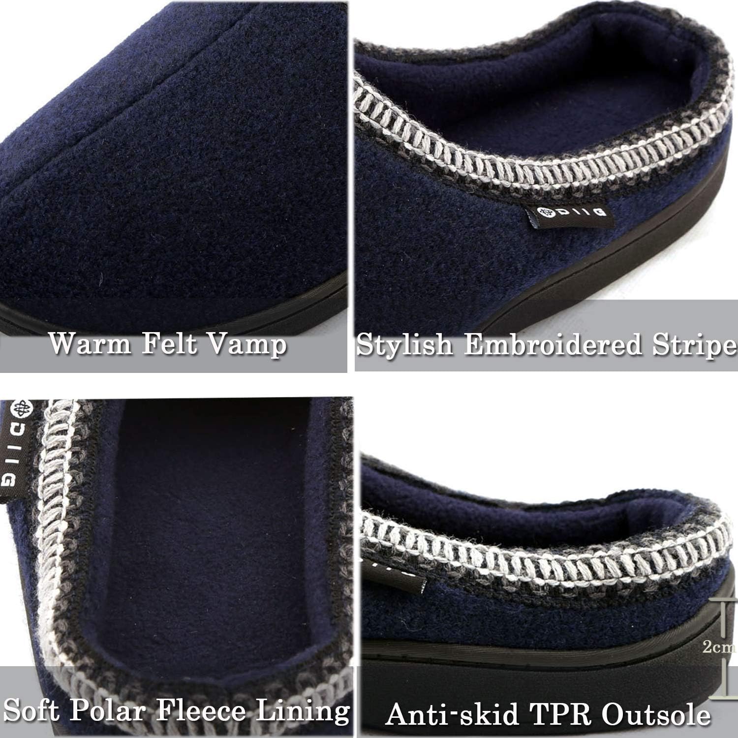 Men's Memory Foam Slippers Comfortable Polar Fleece Lined Grey/Navy House Shoes with Anti-Skid Sole, Indoor&Outdoor - Image 4