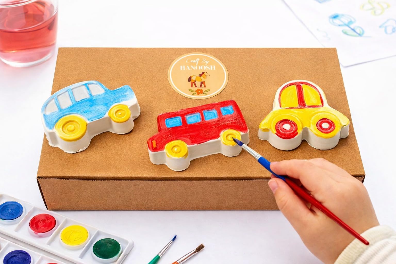 EXPESIA Craft by Hanoosh DIY Kids Painting Kit with 6 Acrylic Colours and Brush, Creative Learning Activity, Gift for Children 2+ Years (Vehicles) 4