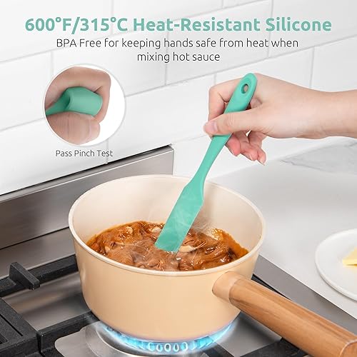 Vista 6 de U-Taste Espátula de silicona para frasco de masa madre esparcidor de mermelada largo y delgado de grado alimentario, palo de agitación resistente