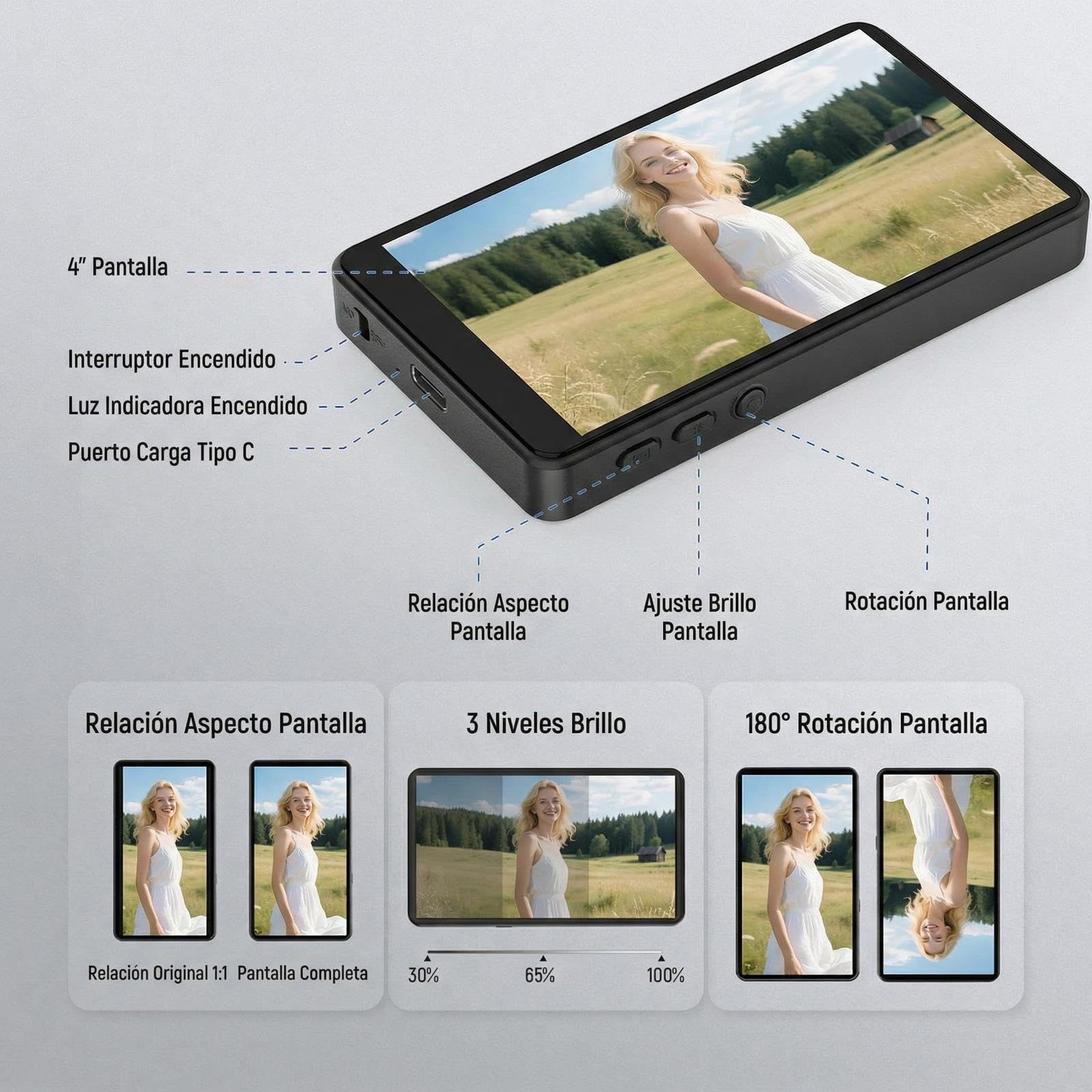 NEEWER Basics - Pantalla magnética de 4 Pulgadas para Vlog Selfie Compatible con iPhone, Monitor de cámara Trasera de teléfono inalámbrico con Control remoto/1500 mAh para Youtube TikTok, no