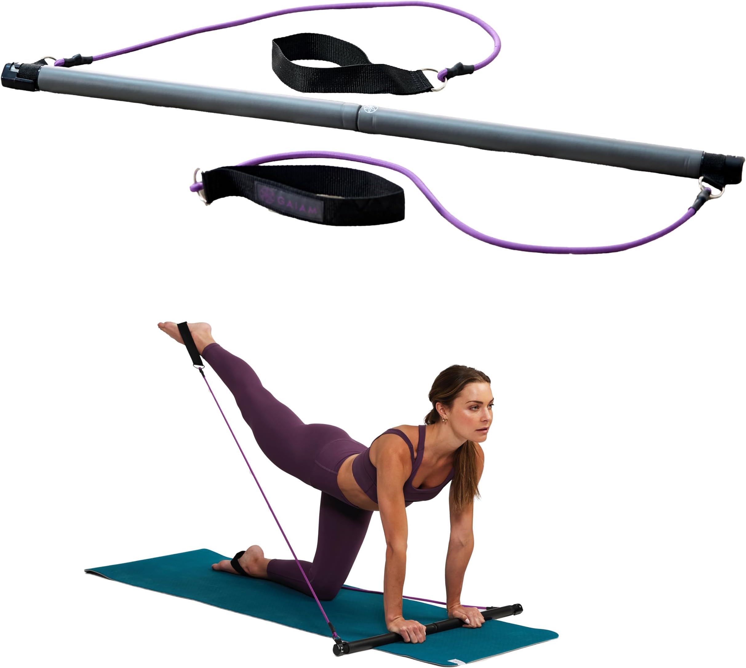Restore Pilates Bar Reformer Kit - Home Fitness Equipment for Total Body Workout - Includes Bar, Two 30-Inch Resistance Band Cords with Attached Foot Strap Loops - Exercise Guide Included