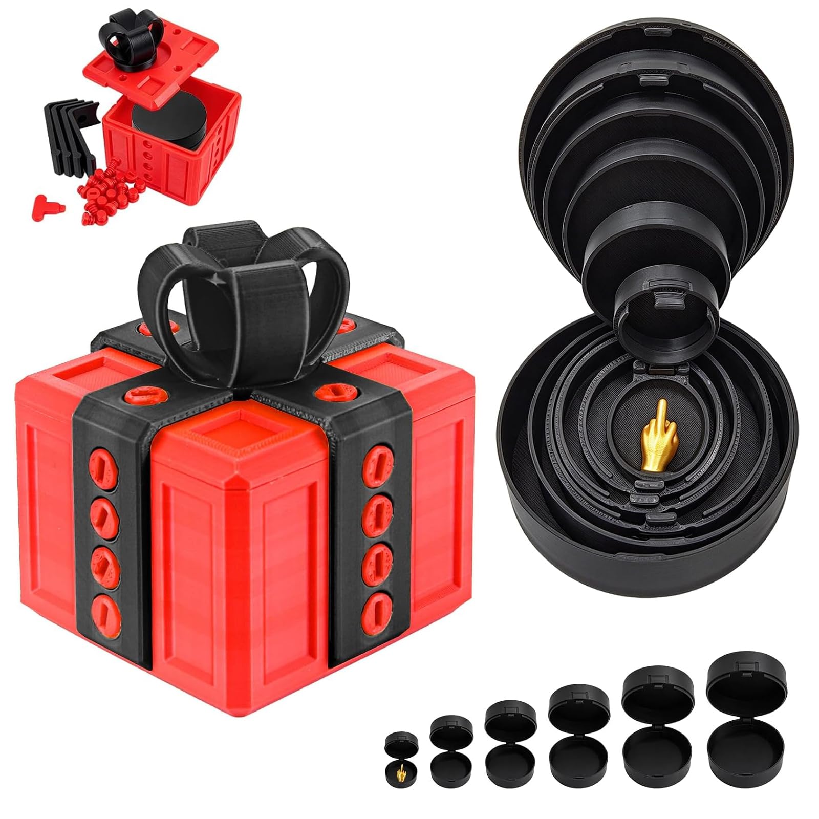 2 Pack Prank Box & Funny Gift, Red Annoying Box, 6-Layer Finger in a Box