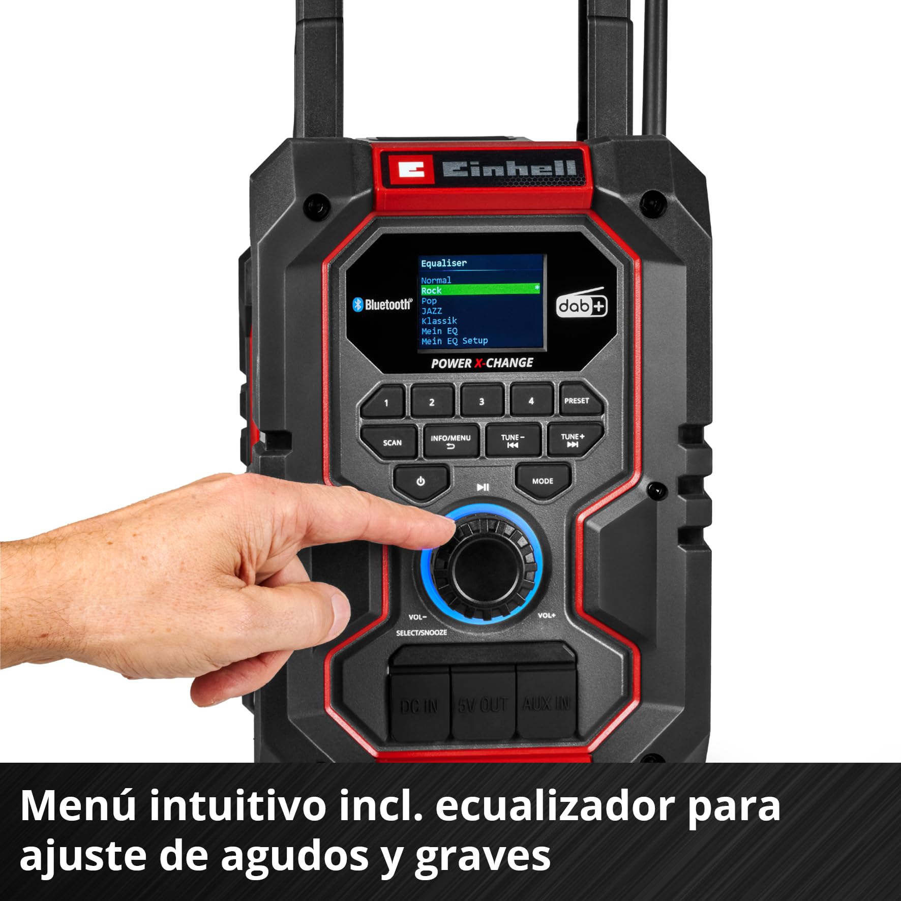 Einhell Radio de obra con batería TE-CR 18 Li DAB+/FM/BT - Solo Power X-Change (18 V, DAB+, FM, Bluetooth, AUX, USB, búsqueda automática de emisoras, pantalla TFT a color, IP65, sin batería)