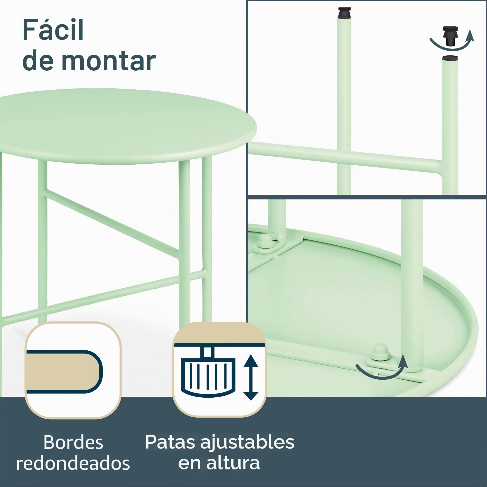 bomoe Juego de 2 Mesas Auxiliares Redondas de Metal Exteriores Centro | Resistentes a los arañazos altura y diámetro robustas ligeras para salón interior exterior balcón superficie set Finn