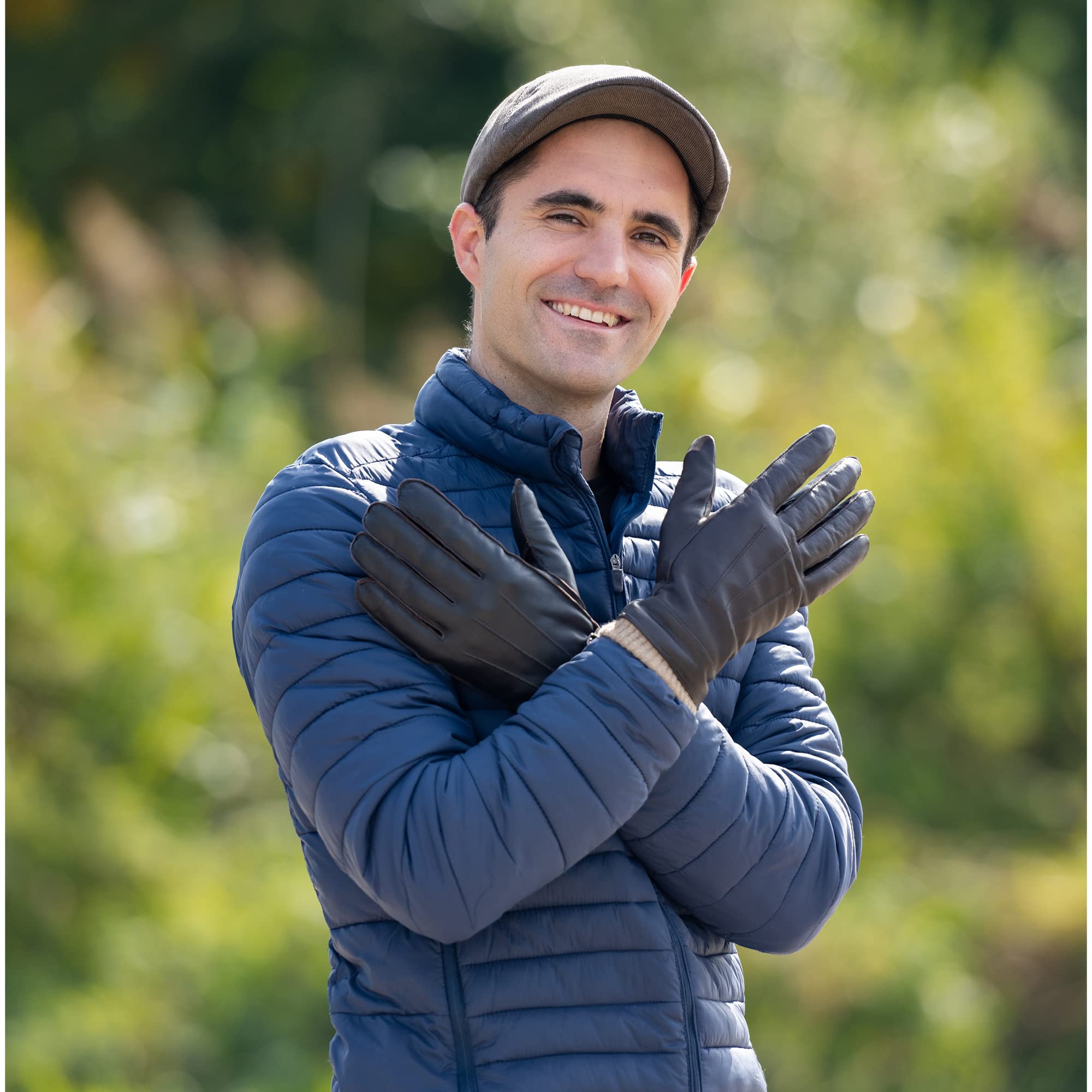 Guanti in pelle da uomo - Fodera interna in 100% lana - Guanto con funzione touch smartphone - Elegante guanto invernale - 100% nappa di pecora
