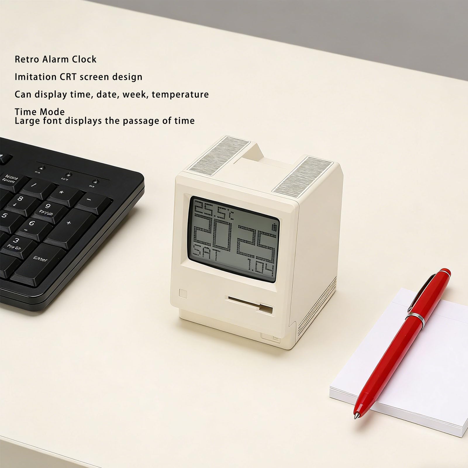 Reloj Despertador Retro de Píxeles, Reloj de Escritorio Estilo Computadora de los Años 1984, Calendario, Temperatura, Brillo Ajustable, Regalos Tecnológicos
