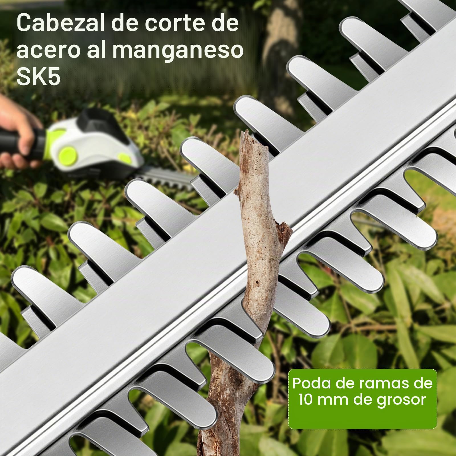 Tijera Cortacésped y Arreglasetos 2 en 1, Cortasetos Eléctrico con 2 Batería y Cargador, Tijeras para Césped con Mango Telescópico para Podar Césped, Arbustos y Setos
