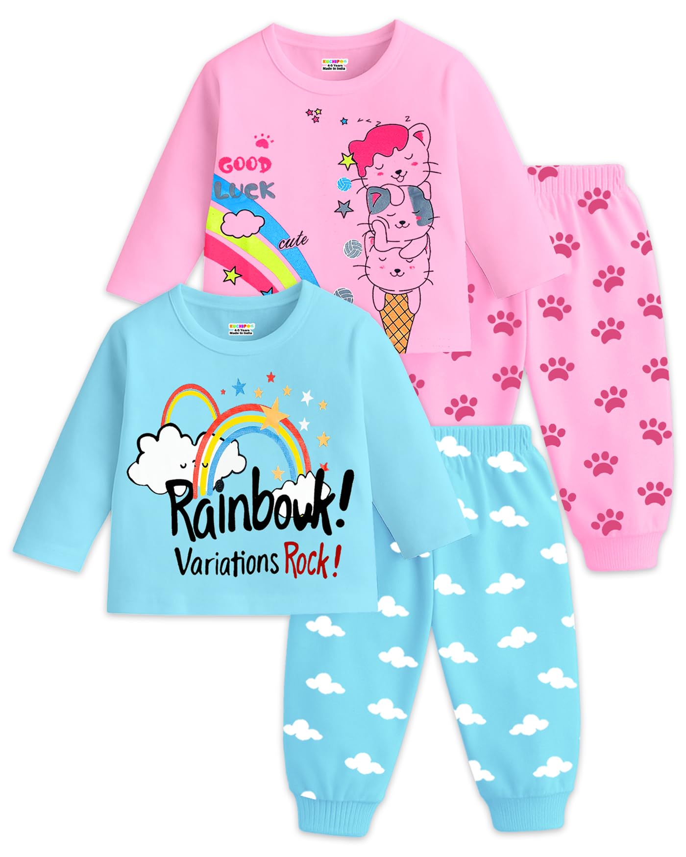 kuchipoo Girls Regular Fit Cotton T-Shirts and Pyjamas Clothing Set-picture-19