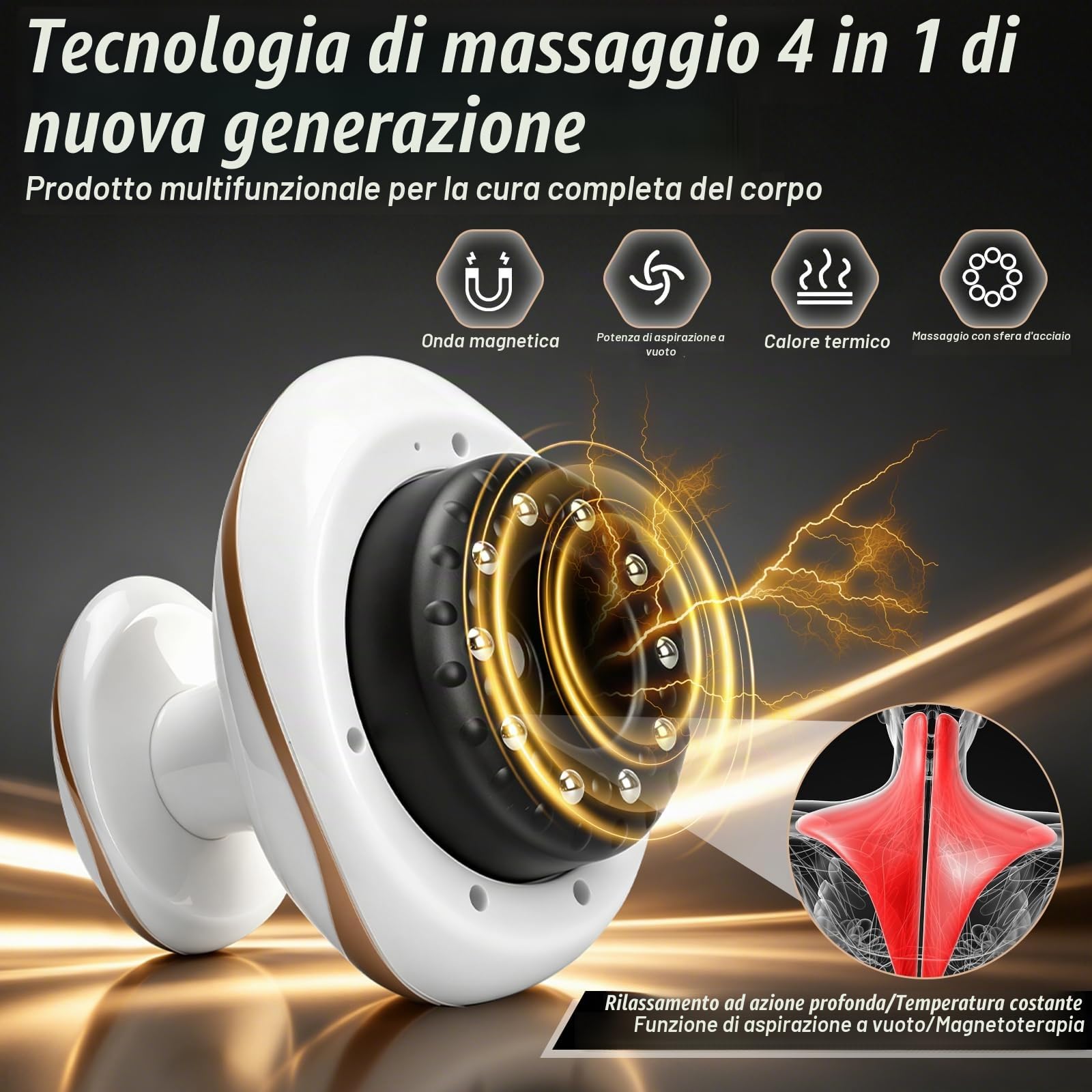 Cellulite Massaggiatore, Massaggiatore elettrico 4 in 1 con terapia del calore, coppettatrice sottovuoto & Gua Sha, 9 livelli di riscaldamento e funzione di aspirazione, per pancia gambe