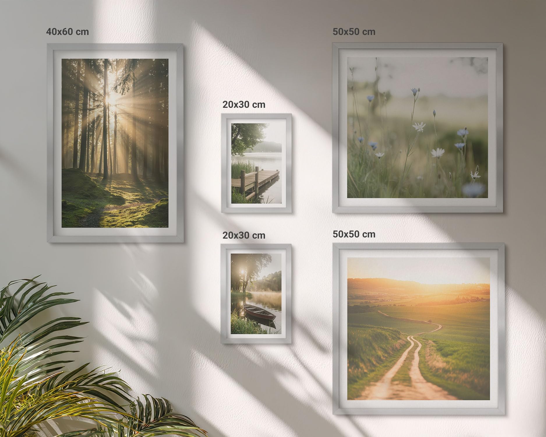 Wallfluent Bilder-Set 5 set 50x50 + 20x30 + 40x60 cm Silberner Rahmen